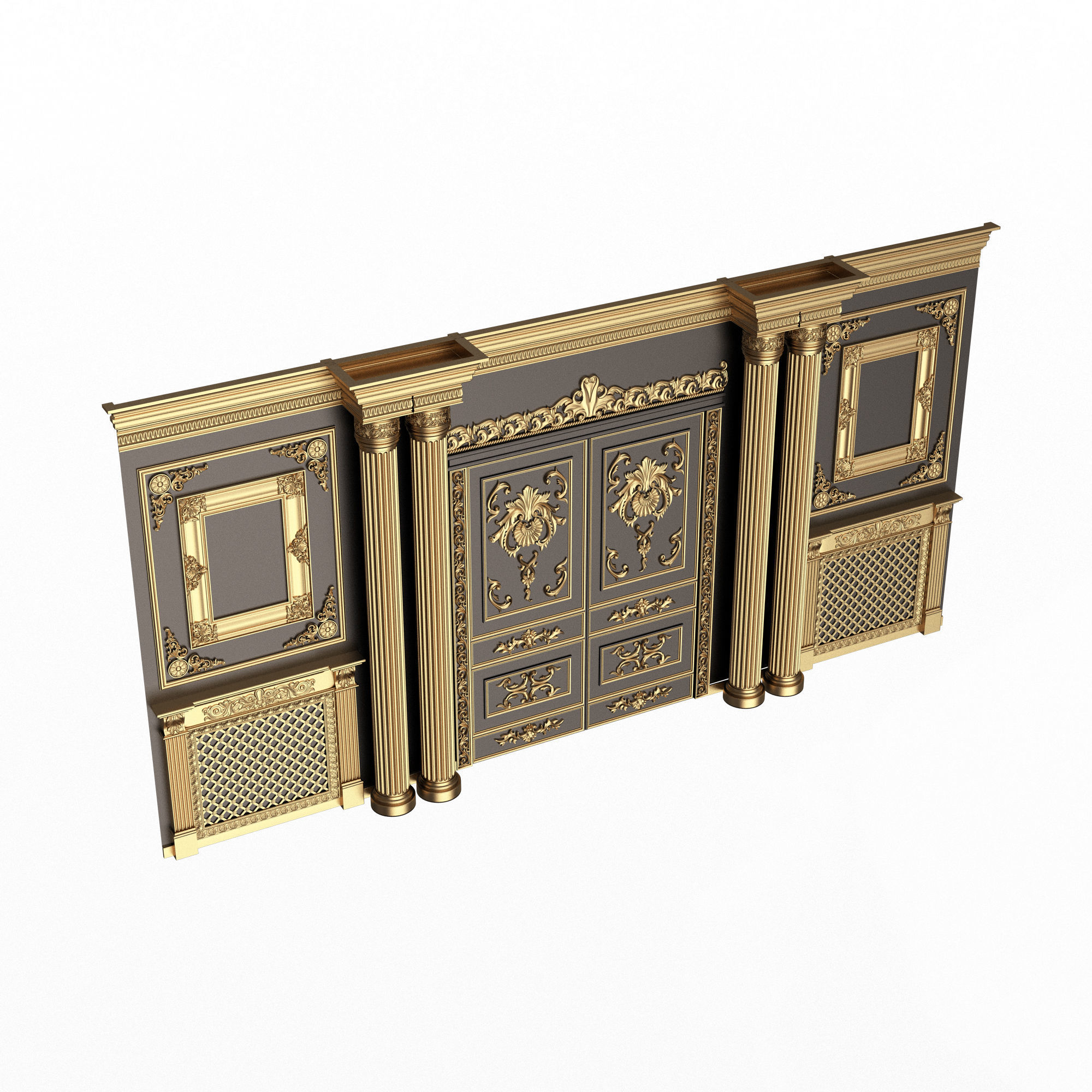 Boiserie Classic Wall with Mouldings 012 Black Low-poly 3D model_1