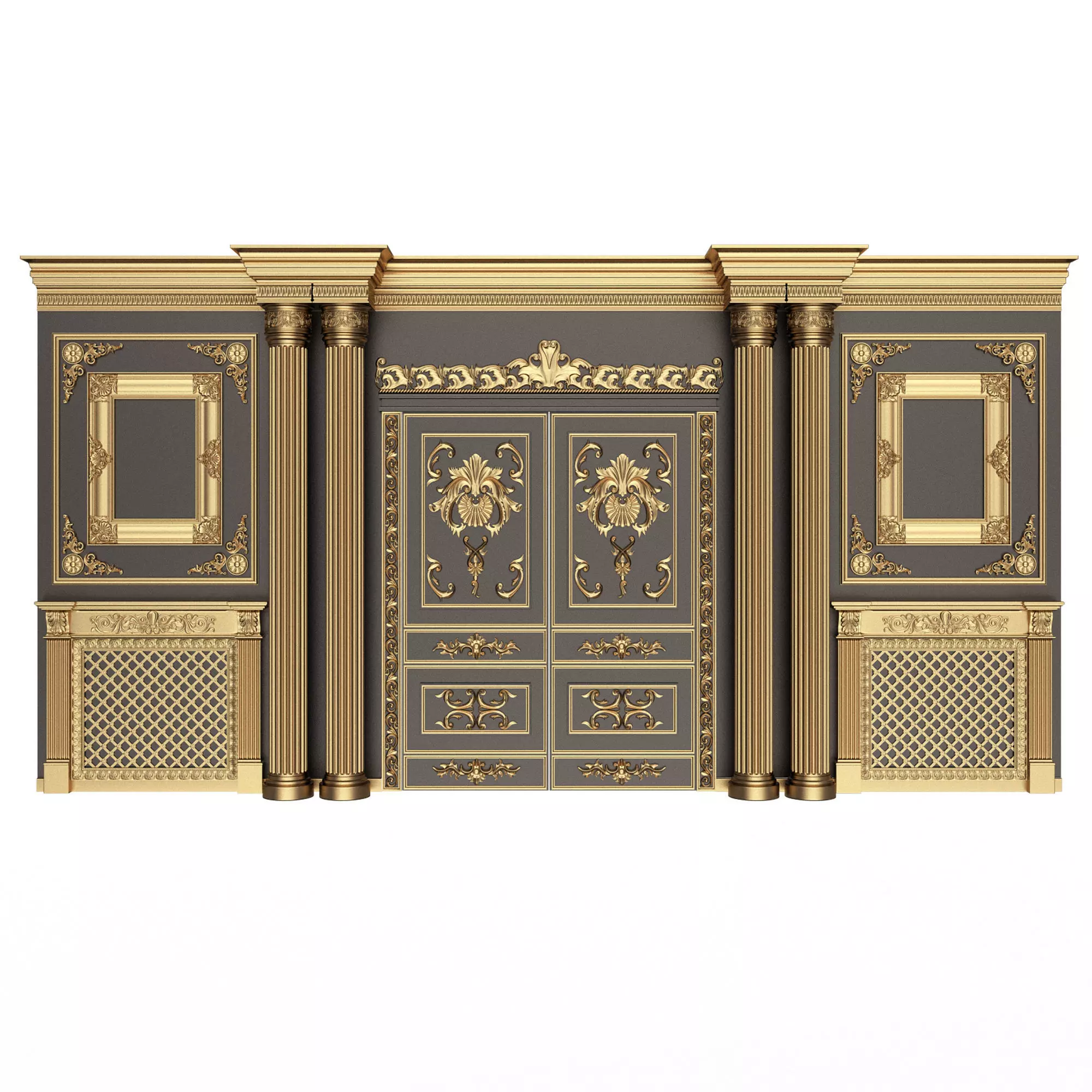 Boiserie Classic Wall with Mouldings 012 Black Low-poly 3D model_0