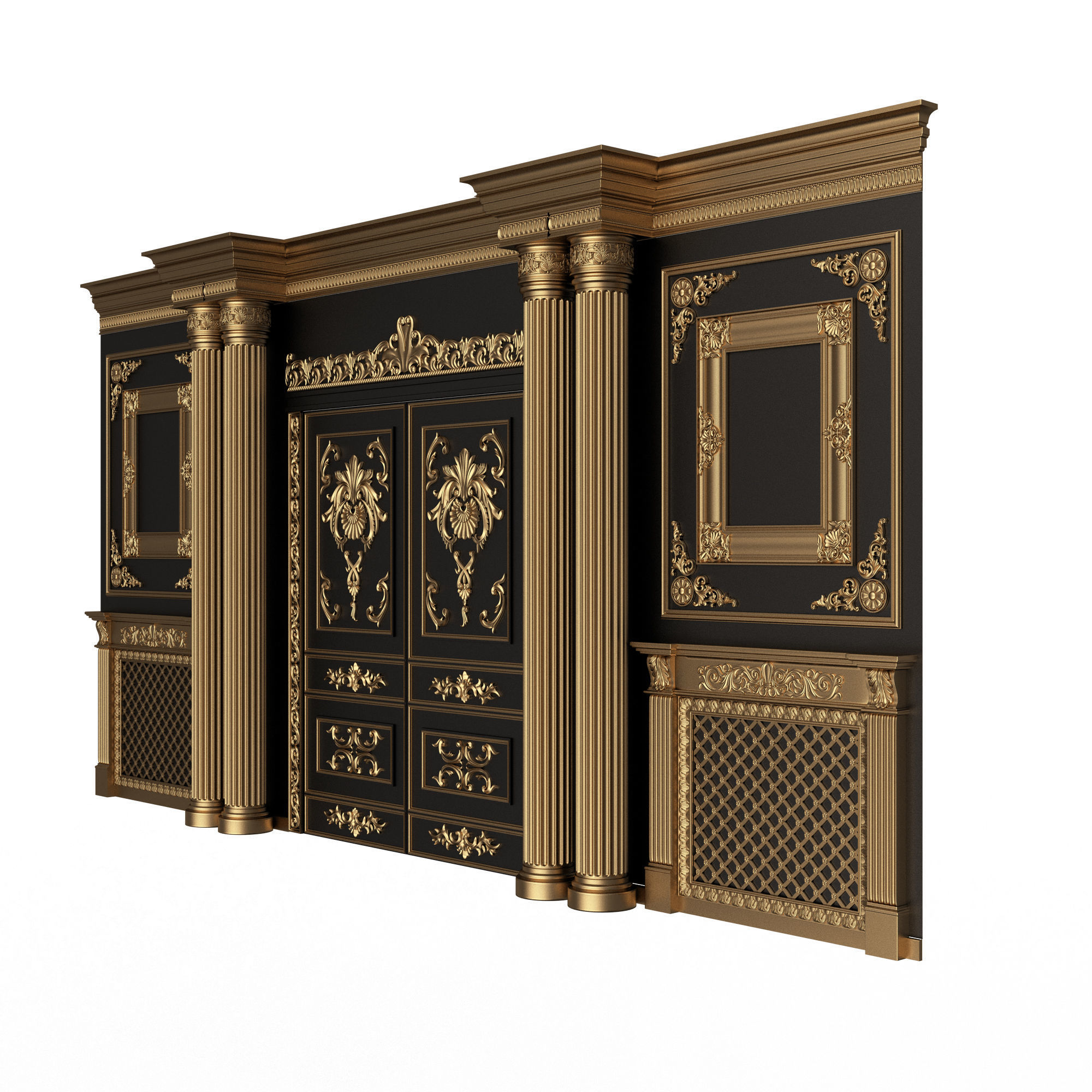 Boiserie Classic Wall with Mouldings 012 Black Low-poly 3D model_2