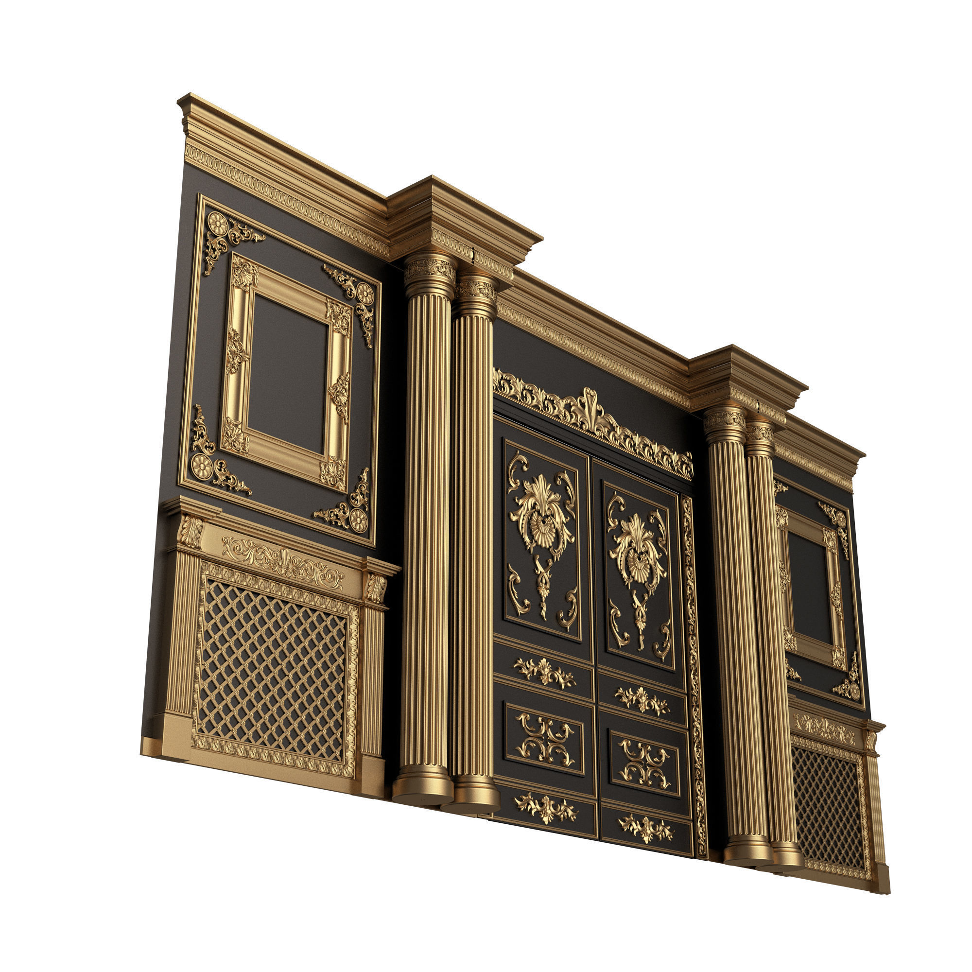 Boiserie Classic Wall with Mouldings 012 Black Low-poly 3D model_3