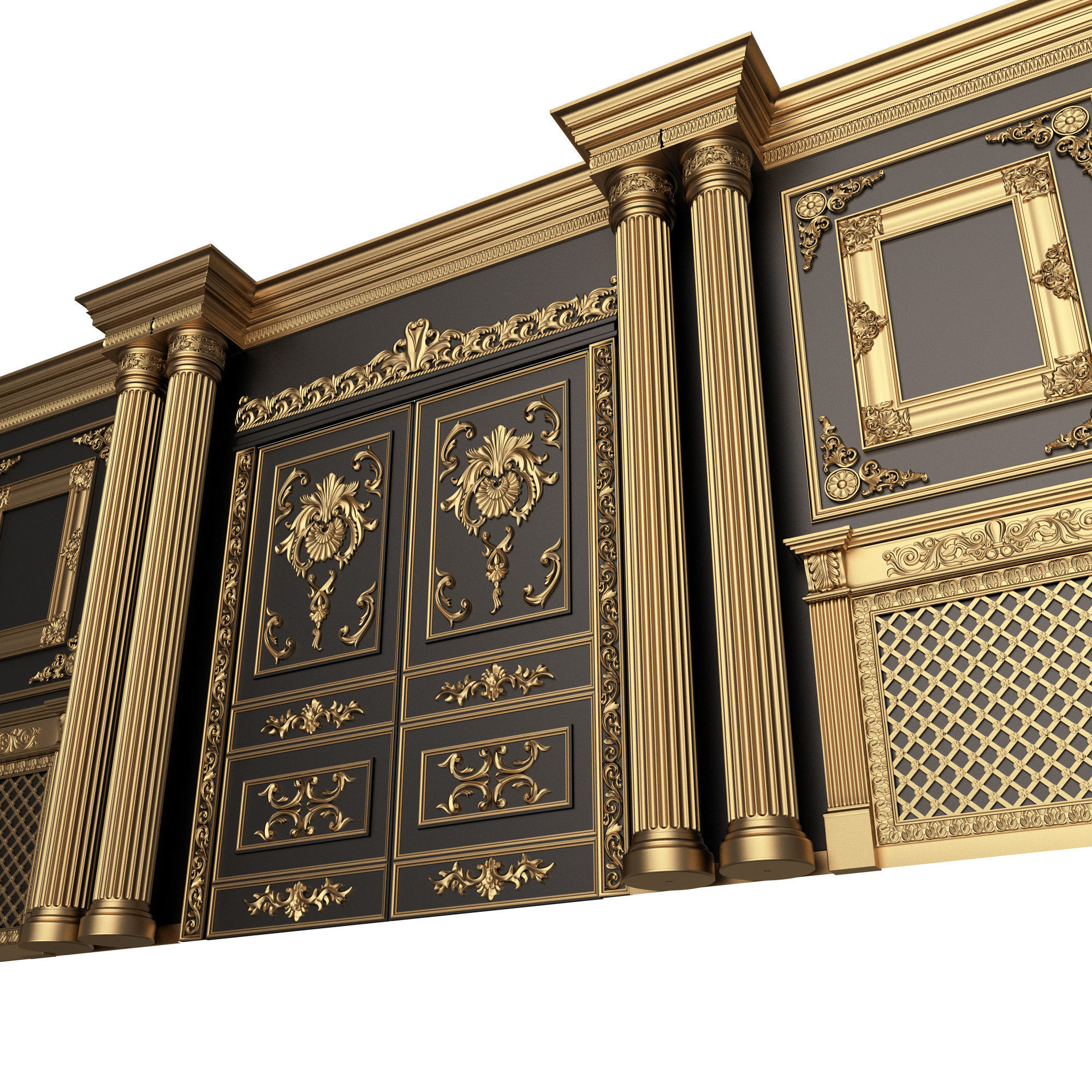 Boiserie Classic Wall with Mouldings 012 Black Low-poly 3D model_4