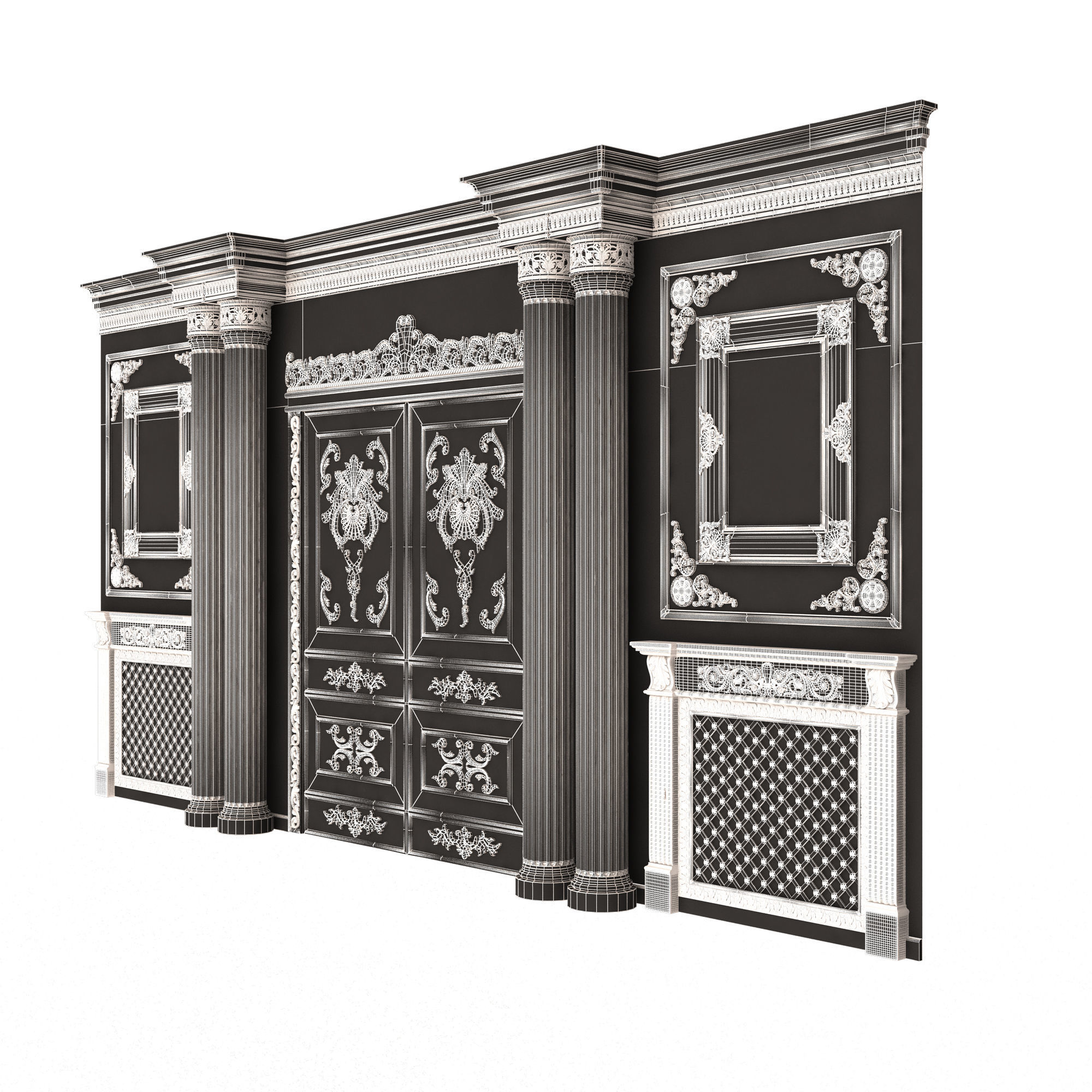 Boiserie Classic Wall with Mouldings 012 Black Low-poly 3D model_8