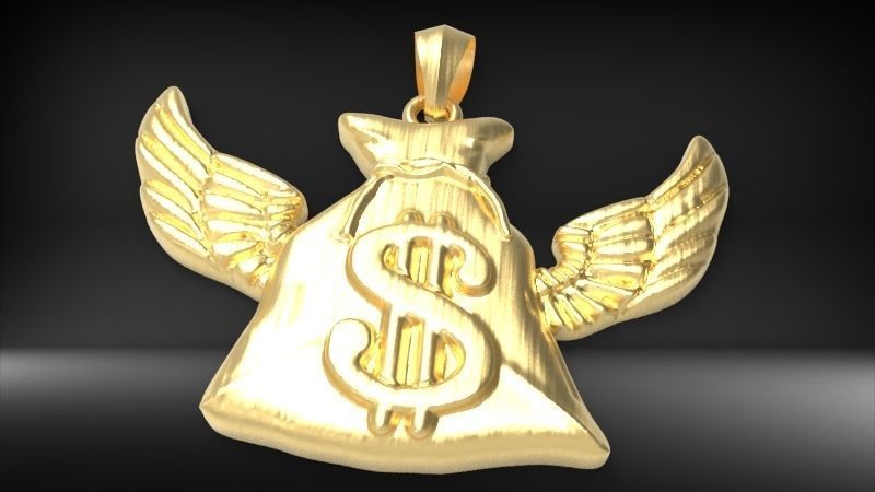 Money Bag Wings DC  Pendant Hip Hop Jewelry 3D print model_4