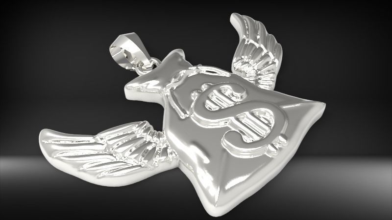 Money Bag Wings DC  Pendant Hip Hop Jewelry 3D print model_7