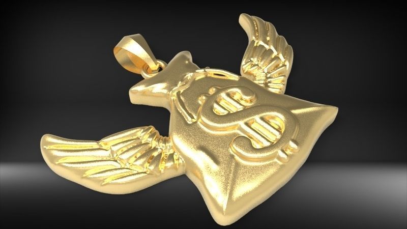 Money Bag Wings DC  Pendant Hip Hop Jewelry 3D print model_1