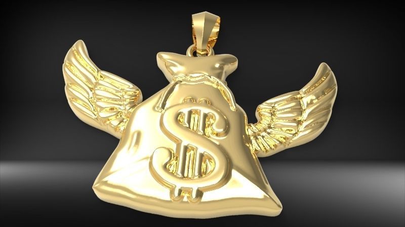 Money Bag Wings DC  Pendant Hip Hop Jewelry 3D print model_3
