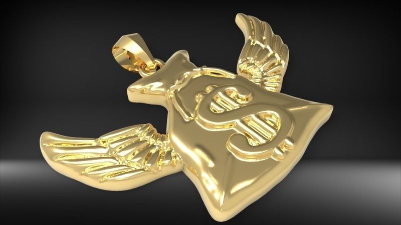 Money Bag Wings DC  Pendant Hip Hop Jewelry 3D print model_2