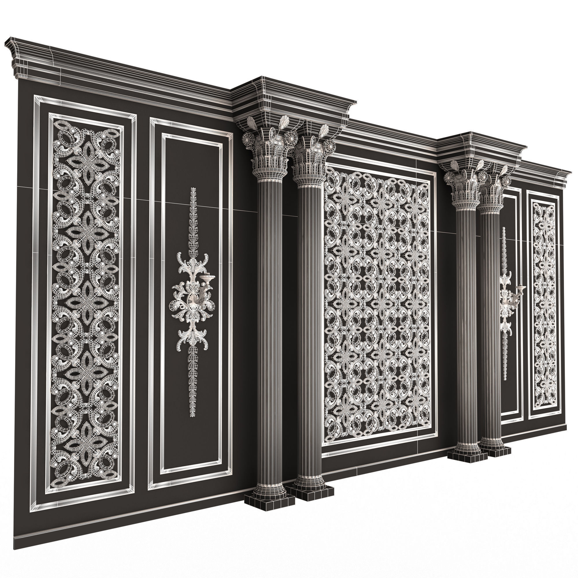 Boiserie Classic Wall with Mouldings 013 White Low-poly 3D model_9