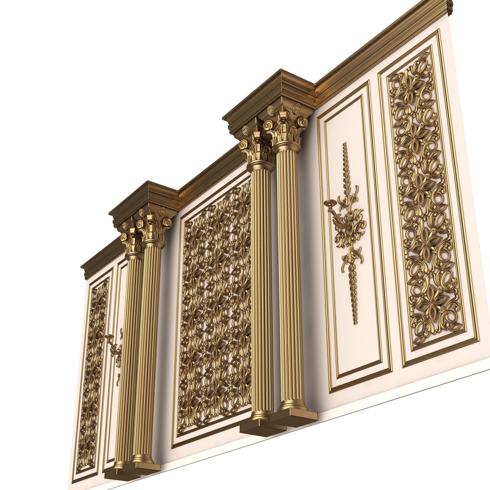 Boiserie Classic Wall with Mouldings 013 White Low-poly 3D model_4
