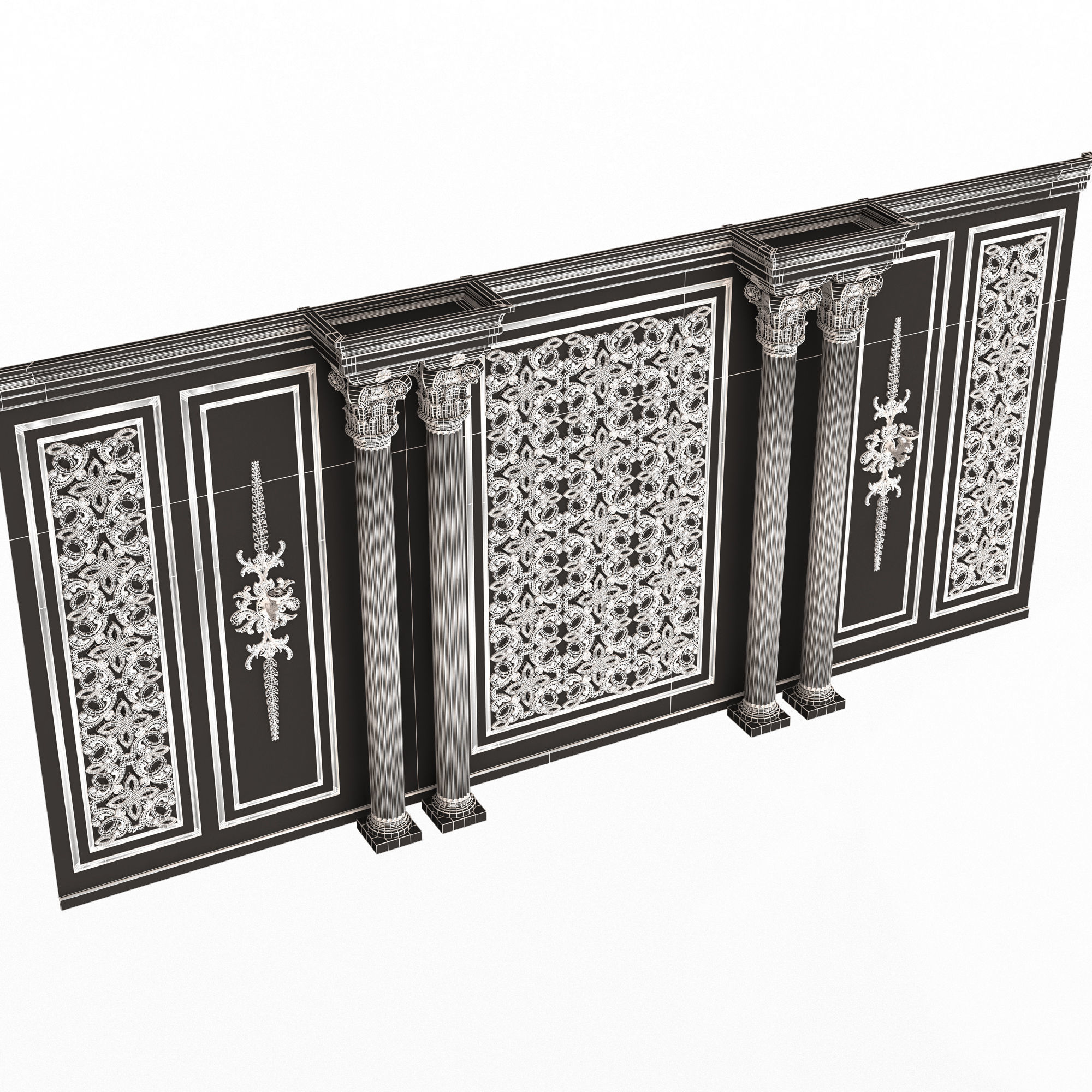 Boiserie Classic Wall with Mouldings 013 White Low-poly 3D model_7