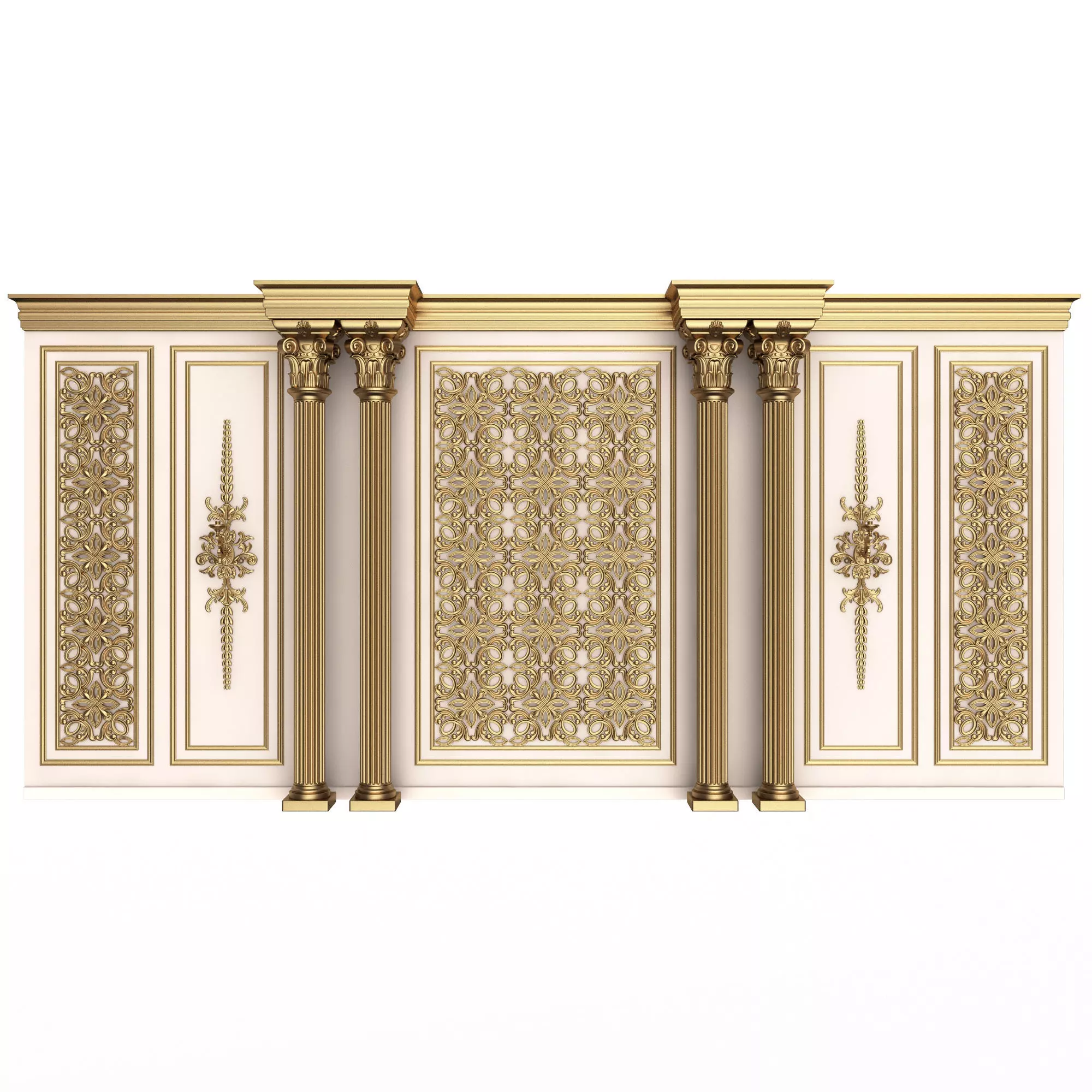 Boiserie Classic Wall with Mouldings 013 White Low-poly 3D model_0