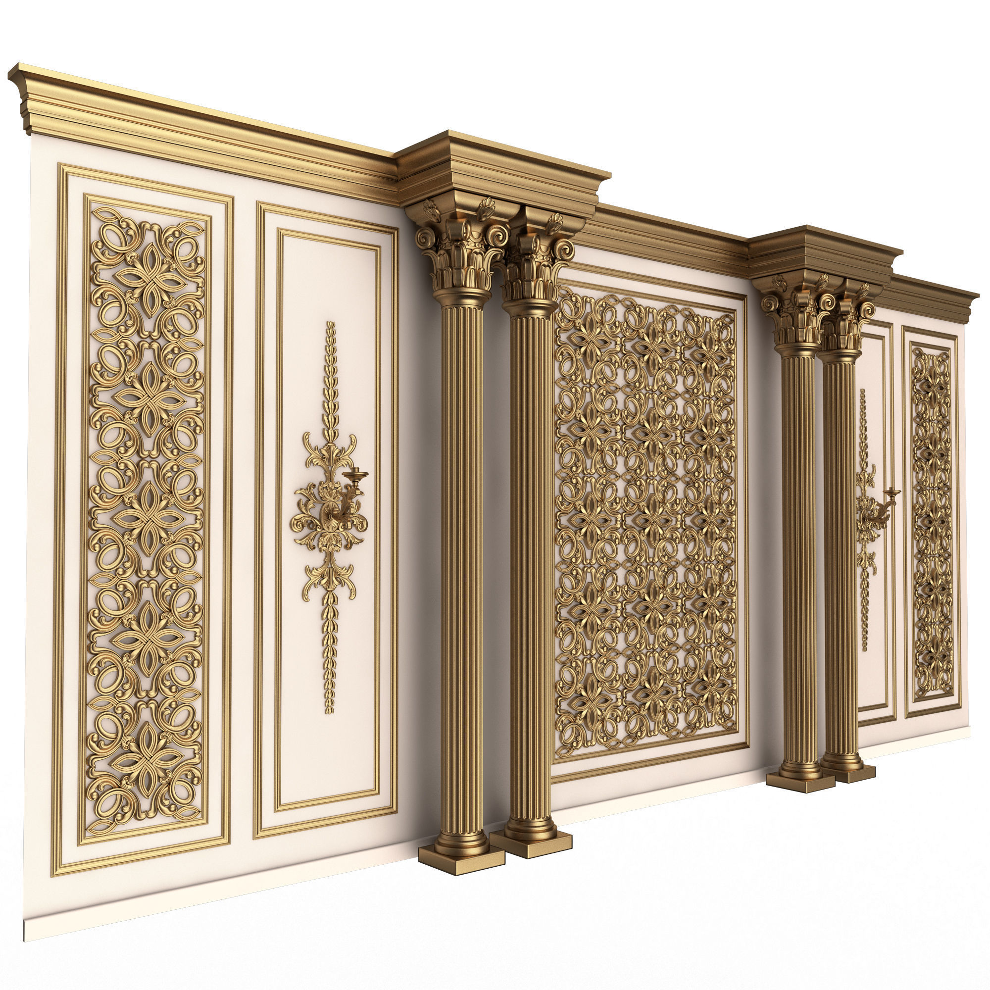 Boiserie Classic Wall with Mouldings 013 White Low-poly 3D model_3