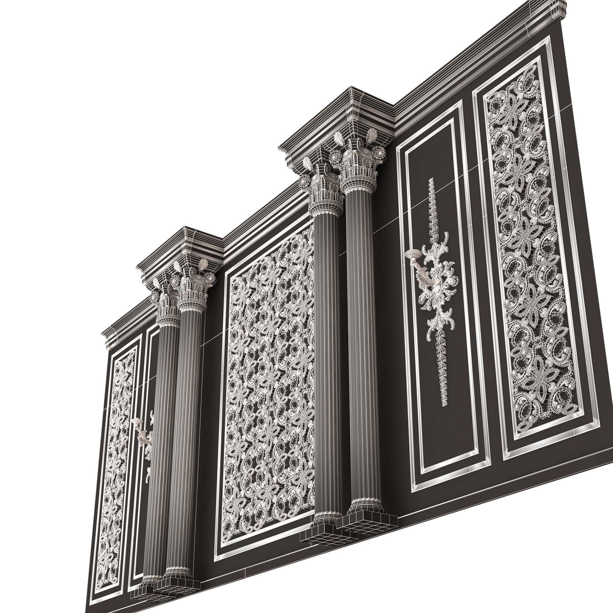Boiserie Classic Wall with Mouldings 013 White Low-poly 3D model_10