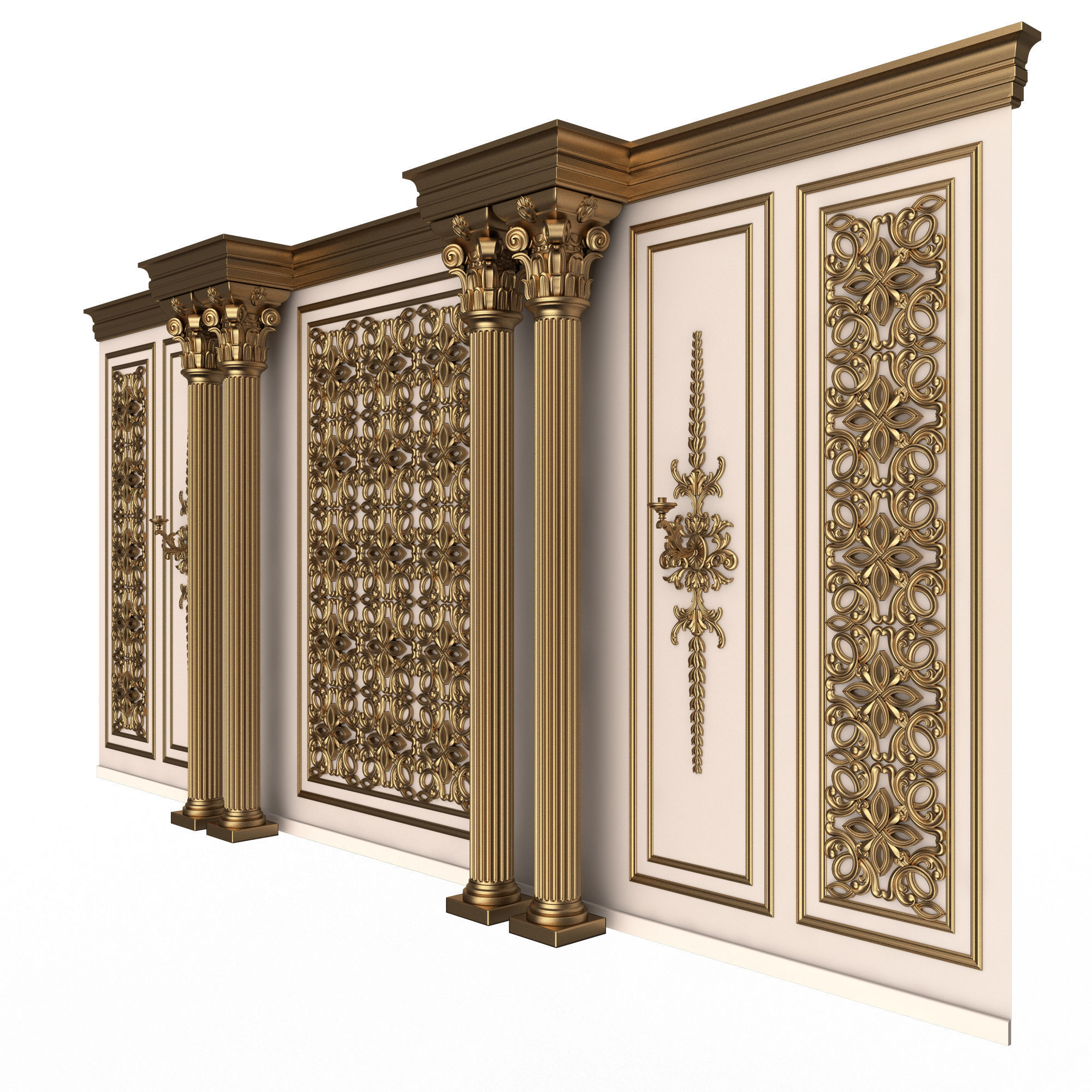 Boiserie Classic Wall with Mouldings 013 White Low-poly 3D model_2