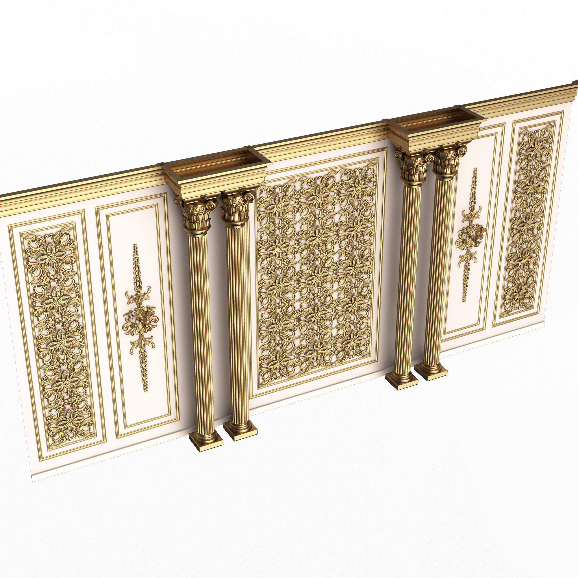 Boiserie Classic Wall with Mouldings 013 White Low-poly 3D model_1
