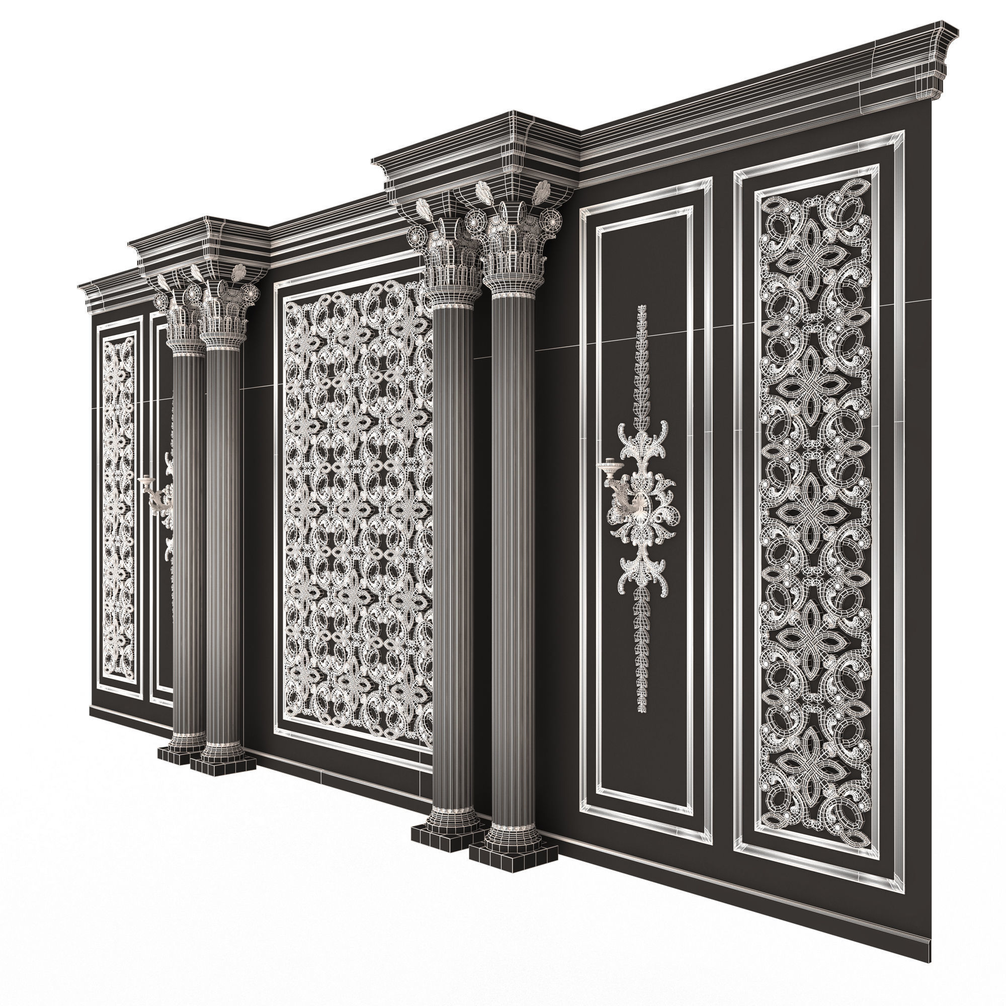 Boiserie Classic Wall with Mouldings 013 Black Low-poly 3D model_8