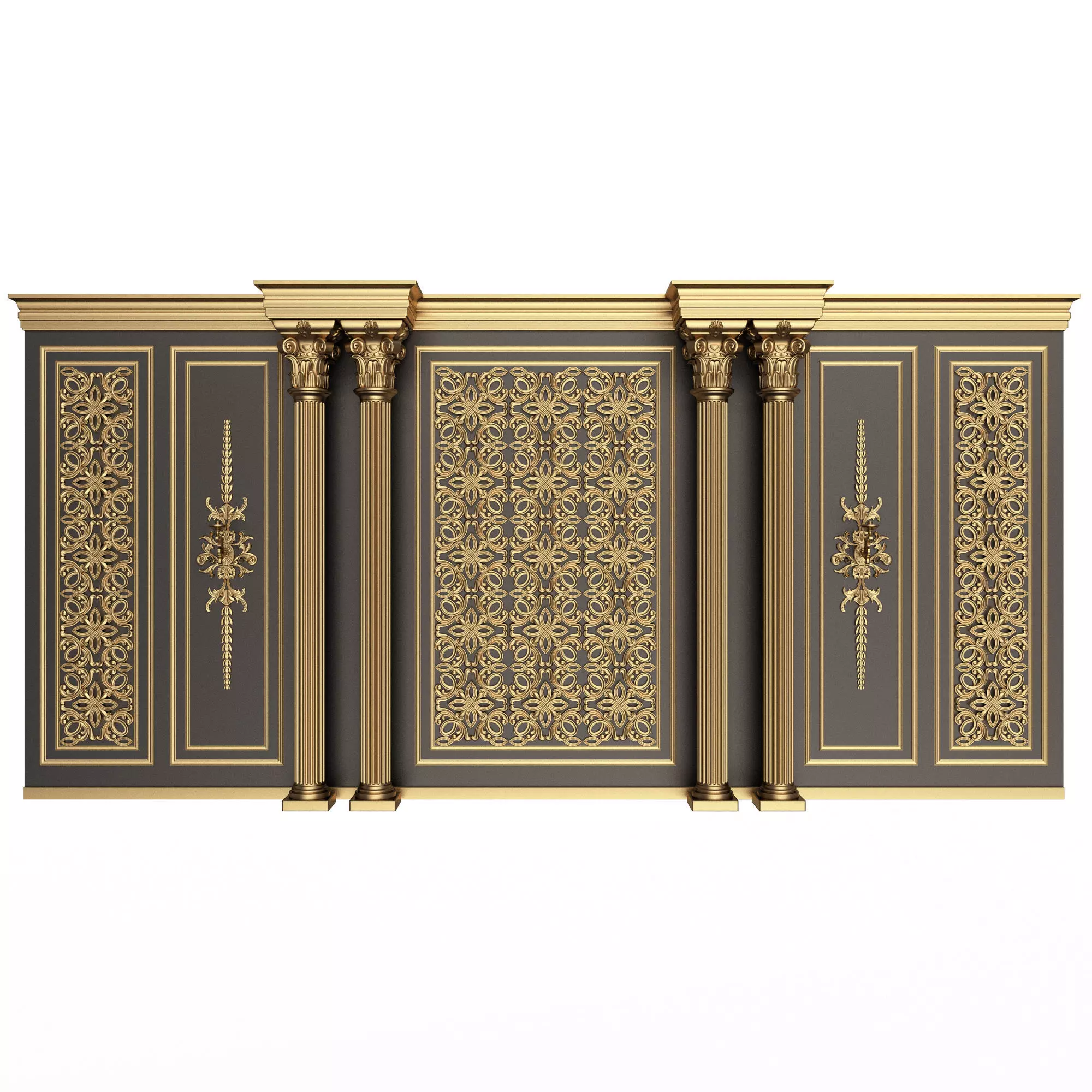 Boiserie Classic Wall with Mouldings 013 Black Low-poly 3D model_0