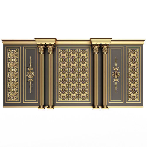Boiserie Classic Wall with Mouldings 013 Black Low-poly 3D model