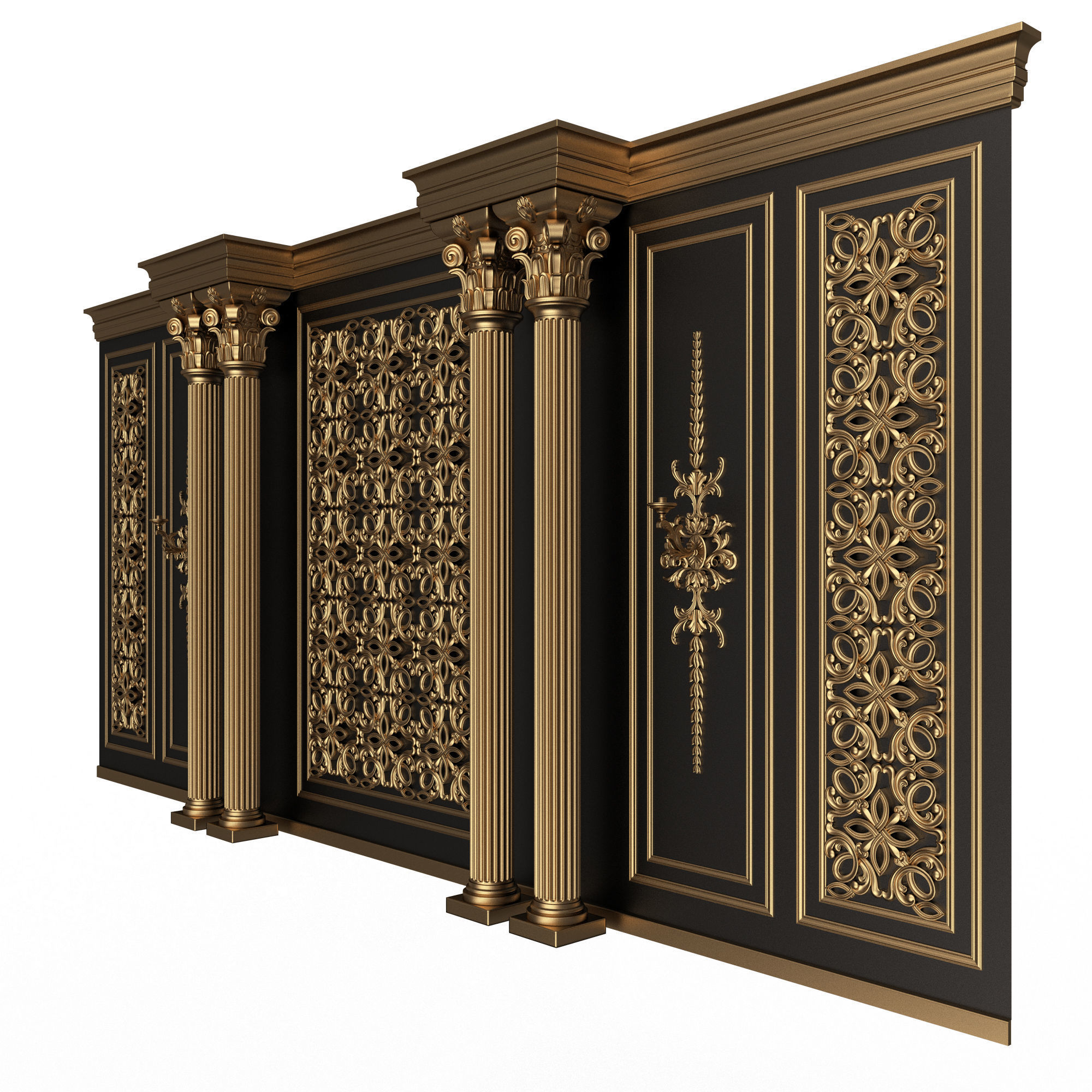 Boiserie Classic Wall with Mouldings 013 Black Low-poly 3D model_2