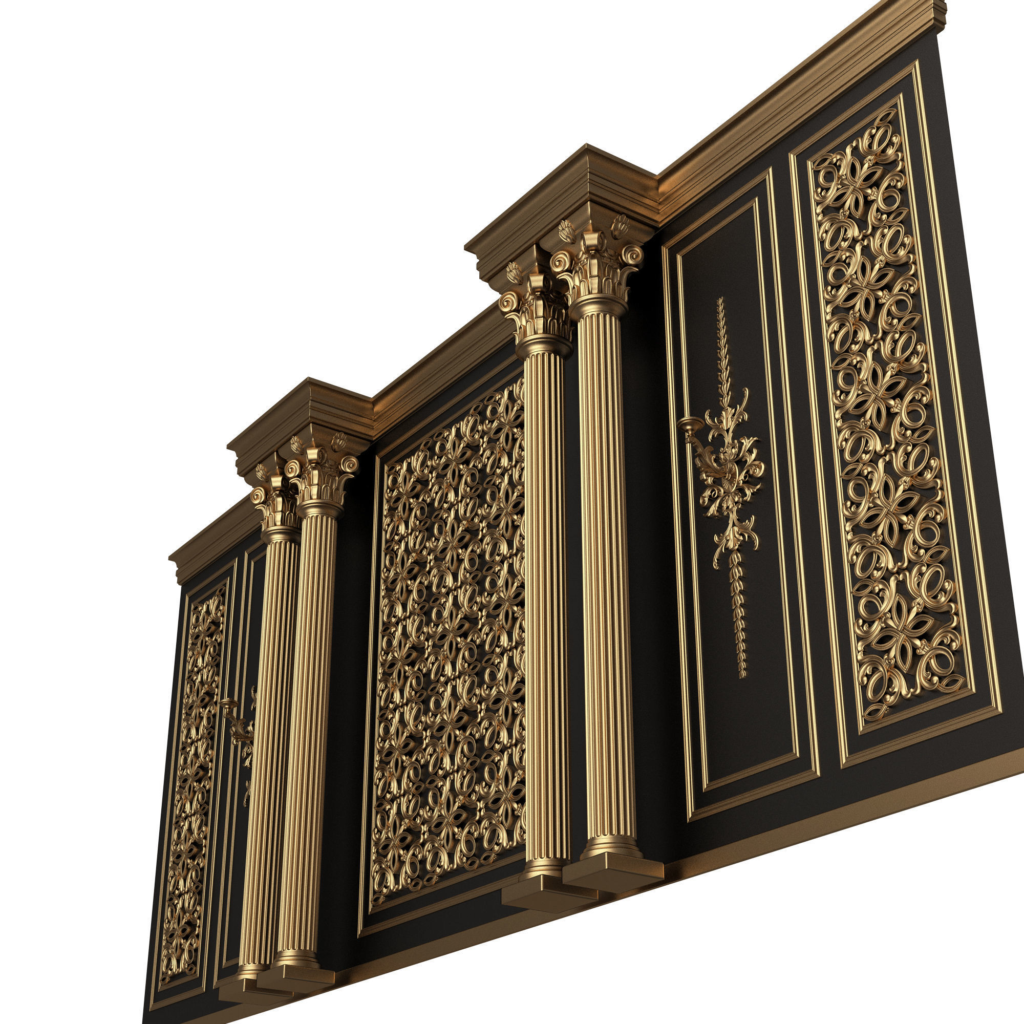 Boiserie Classic Wall with Mouldings 013 Black Low-poly 3D model_4