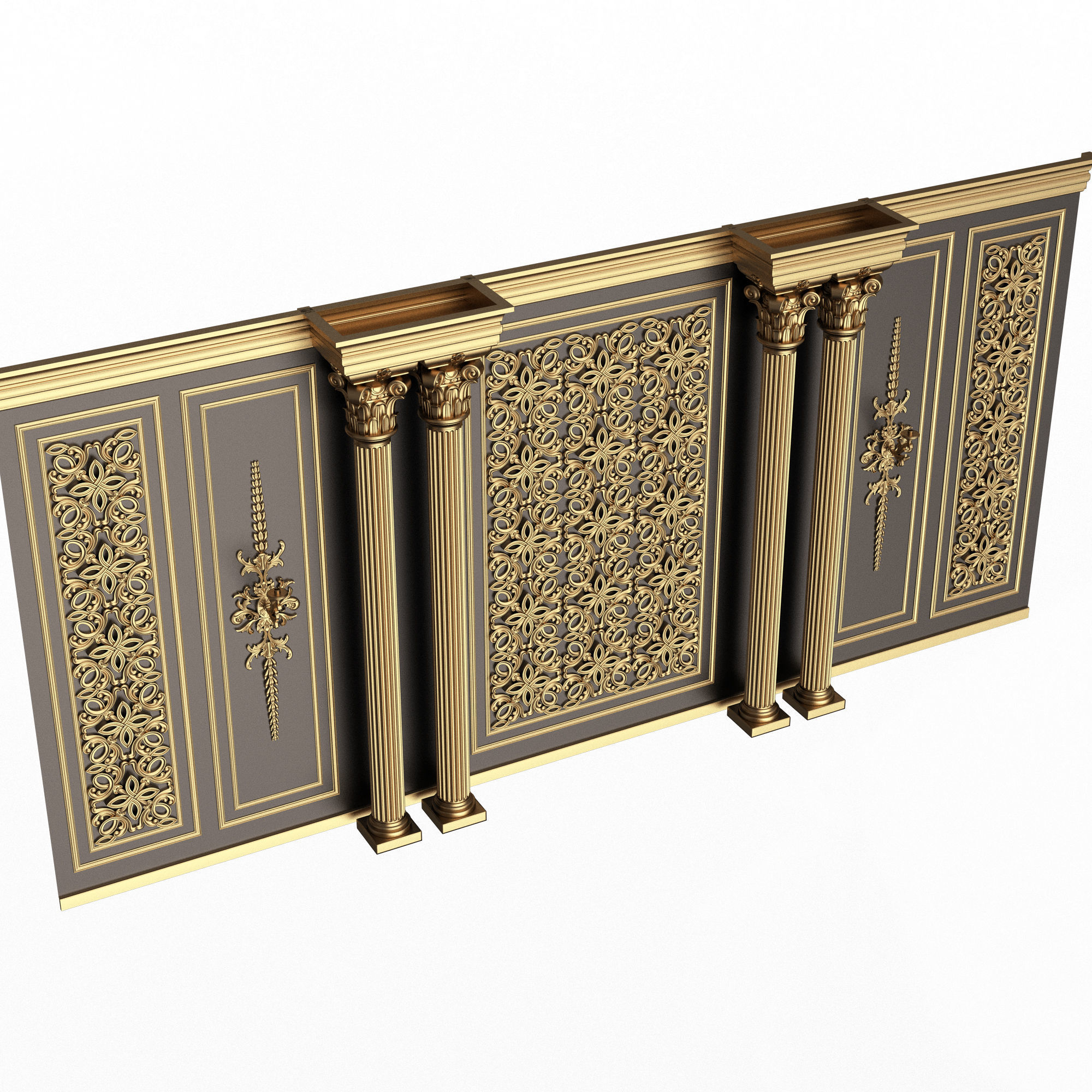 Boiserie Classic Wall with Mouldings 013 Black Low-poly 3D model_1