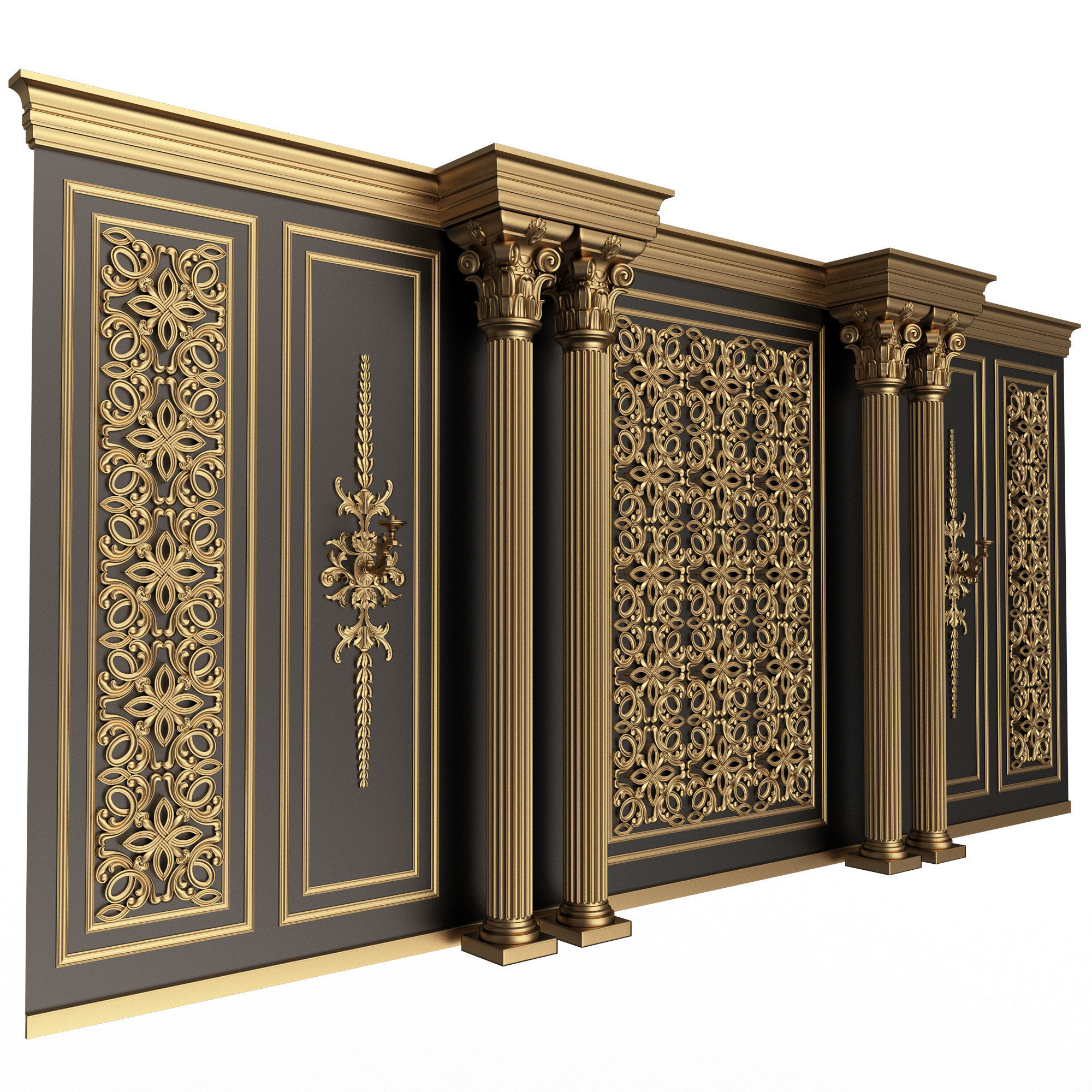 Boiserie Classic Wall with Mouldings 013 Black Low-poly 3D model_3