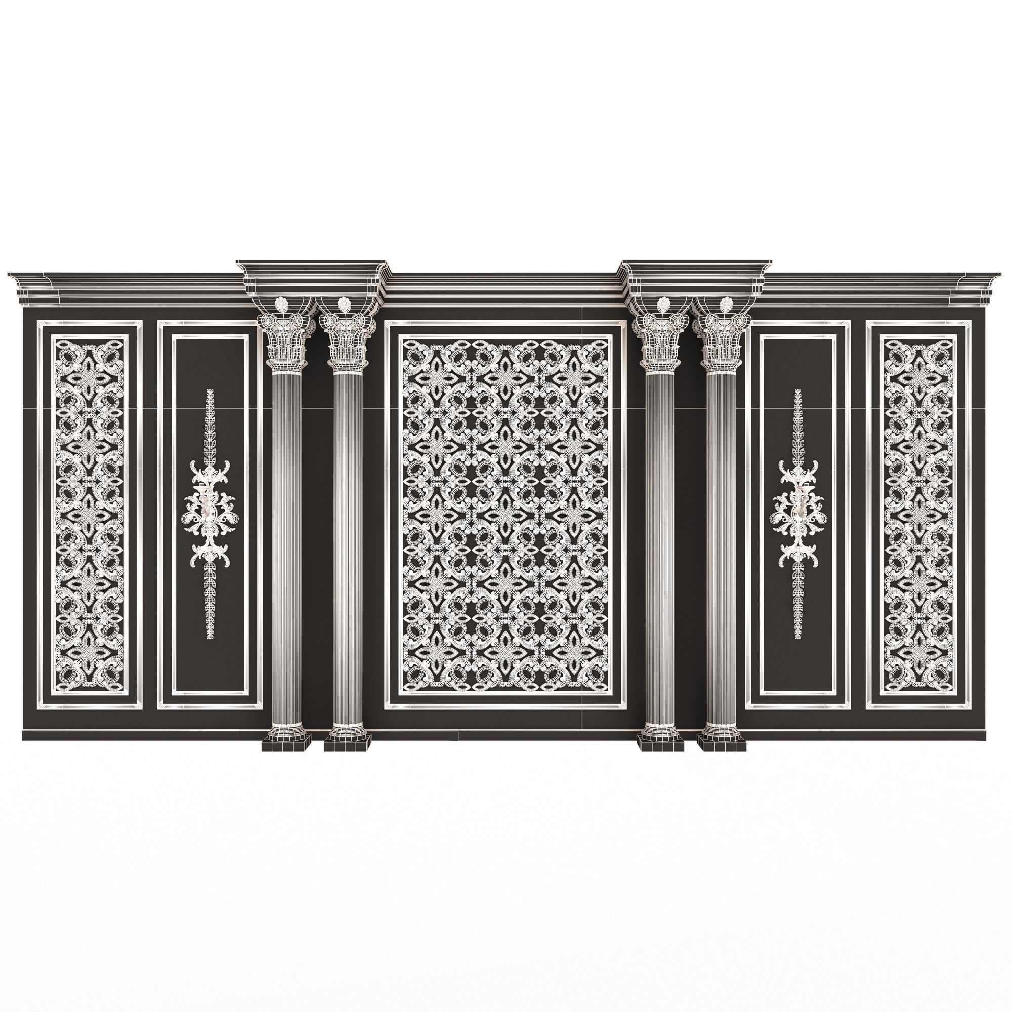 Boiserie Classic Wall with Mouldings 013 Black Low-poly 3D model_6
