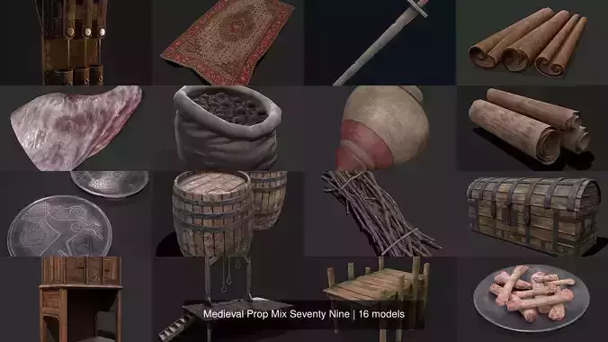 Medieval Prop Mix Seventy Nine 3D Model Collection