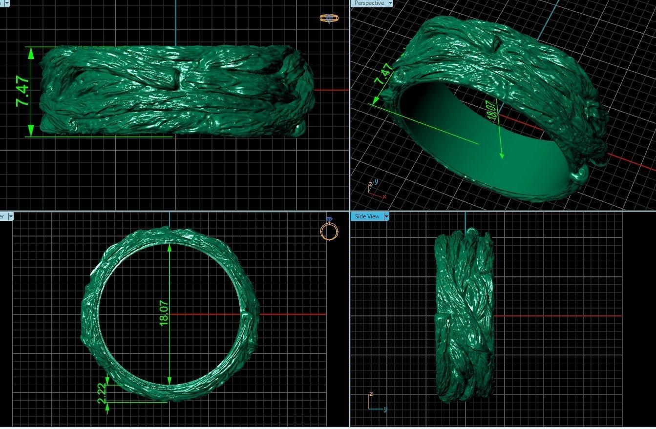 paired wedding rings in the shape of a tree bark branch 1049 3D print model_8