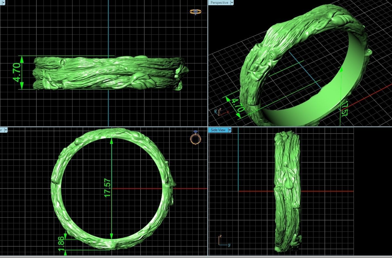 paired wedding rings in the shape of a tree bark branch 1049 3D print model_4
