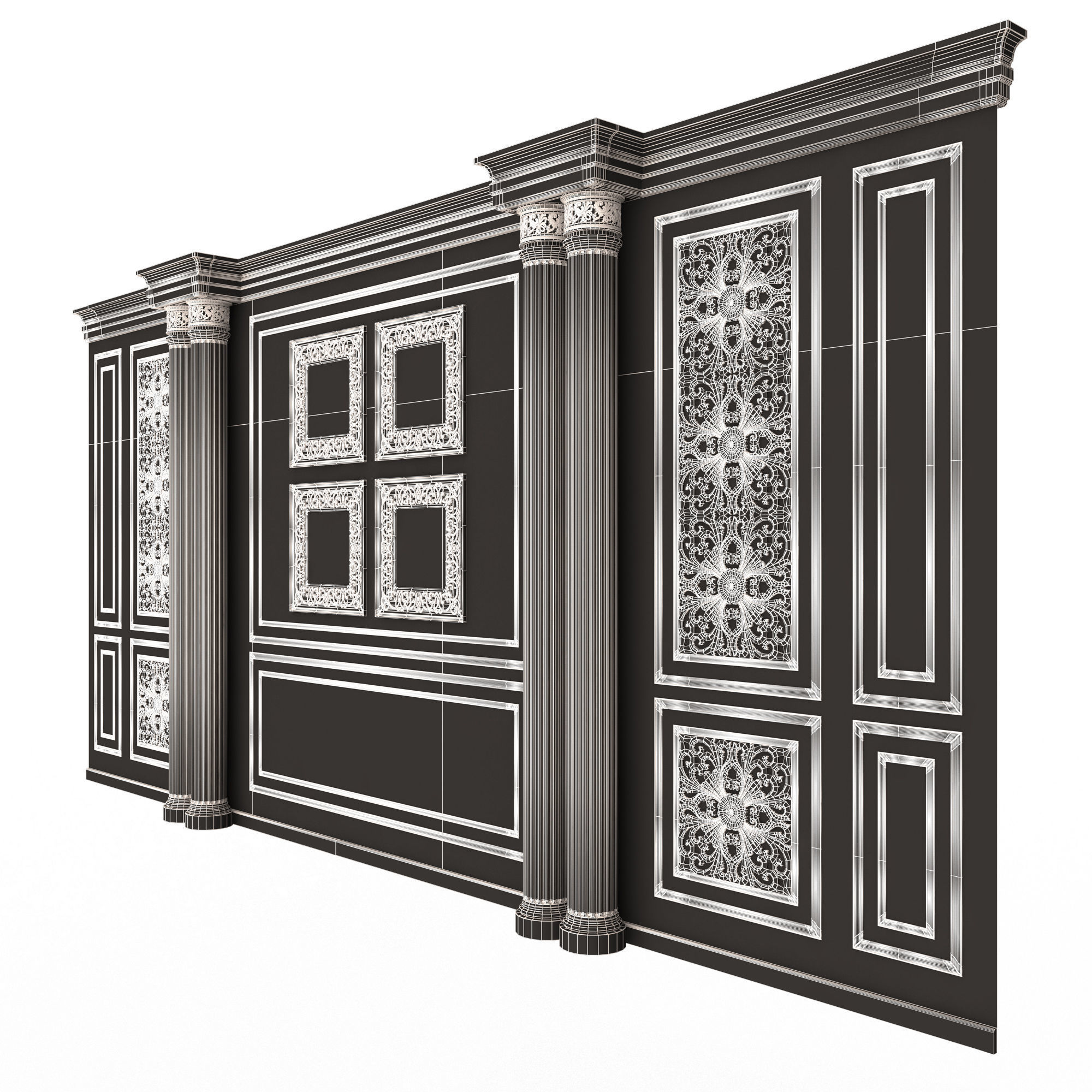 Boiserie Classic Wall with Mouldings 014 White Low-poly 3D model_8