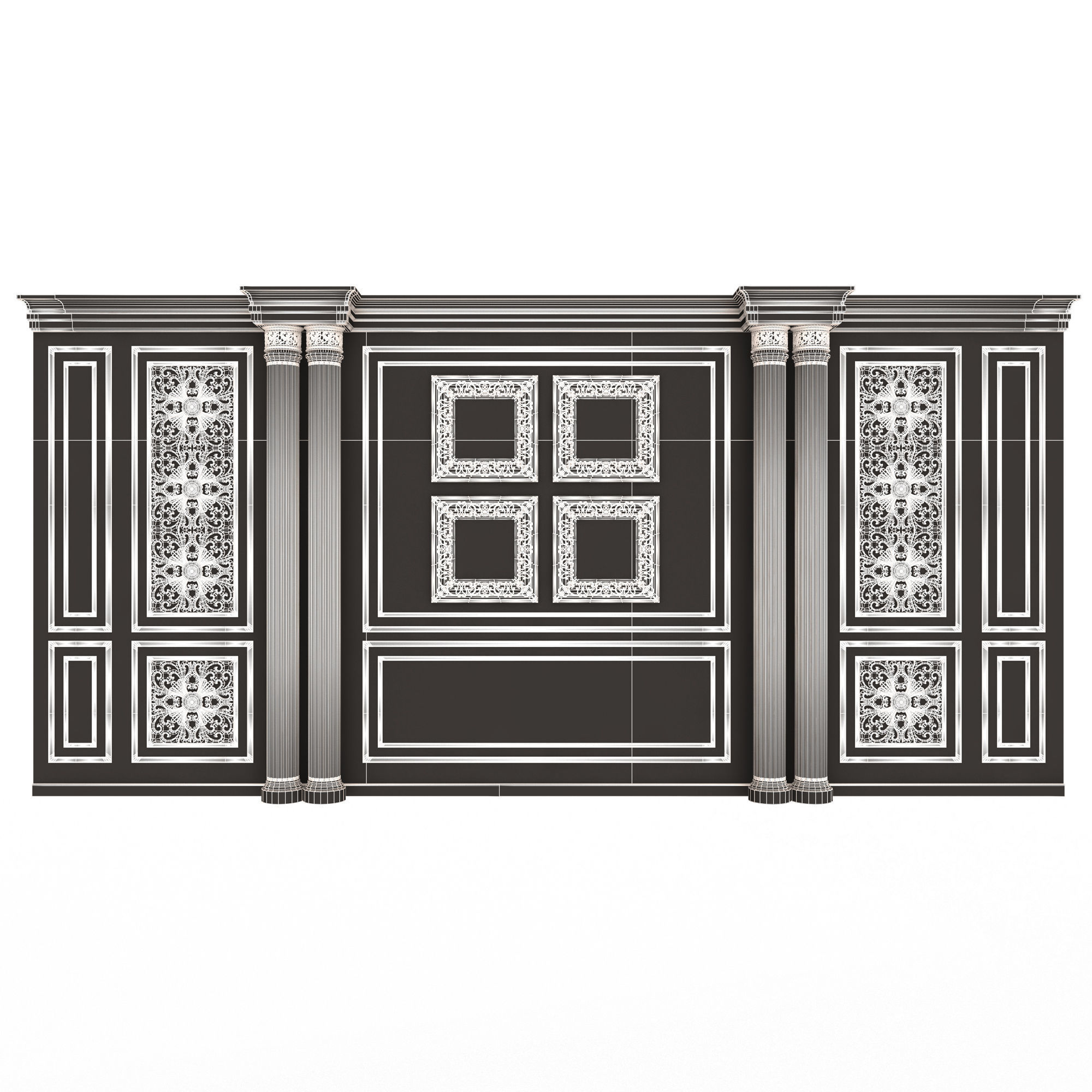 Boiserie Classic Wall with Mouldings 014 White Low-poly 3D model_6