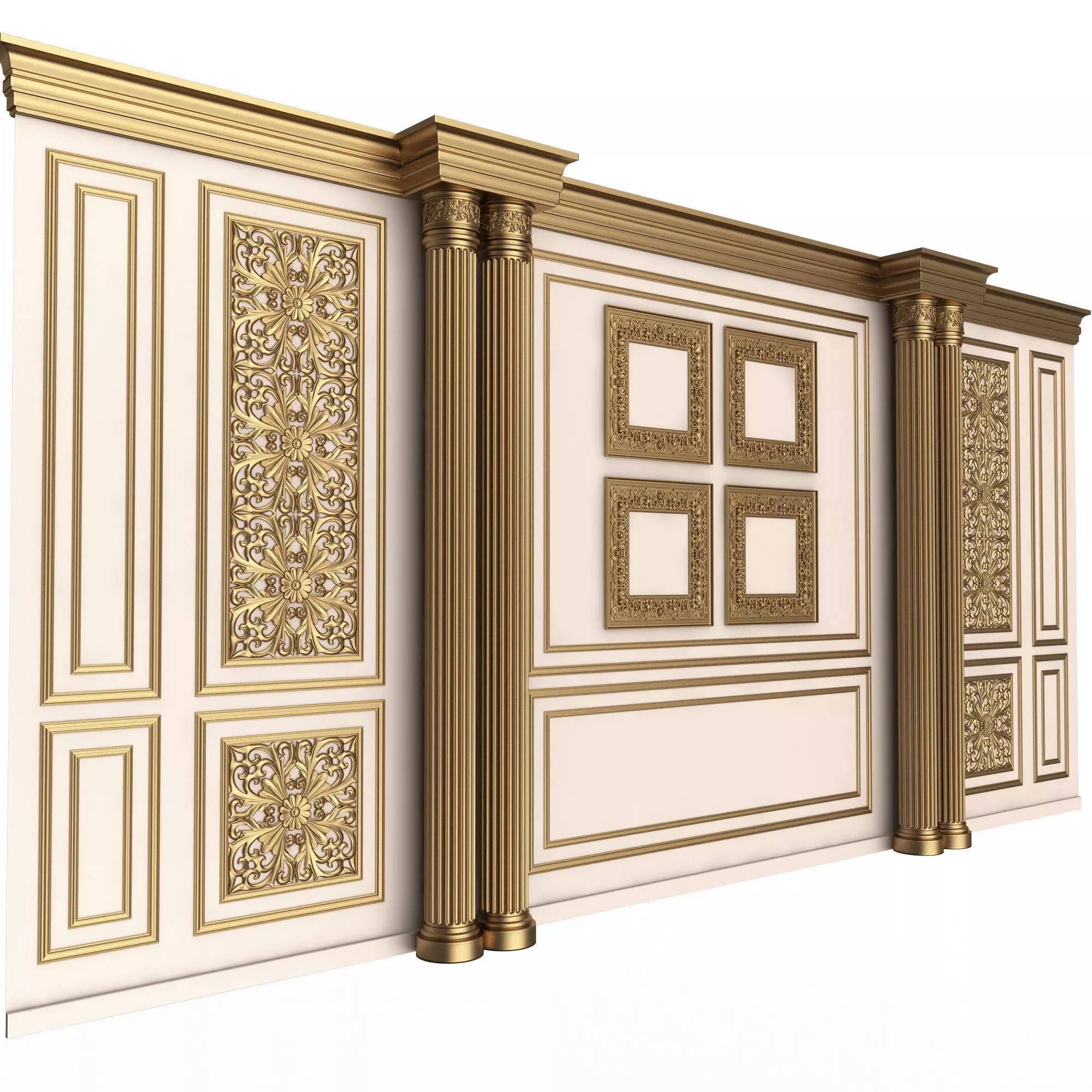 Boiserie Classic Wall with Mouldings 014 White Low-poly 3D model_0