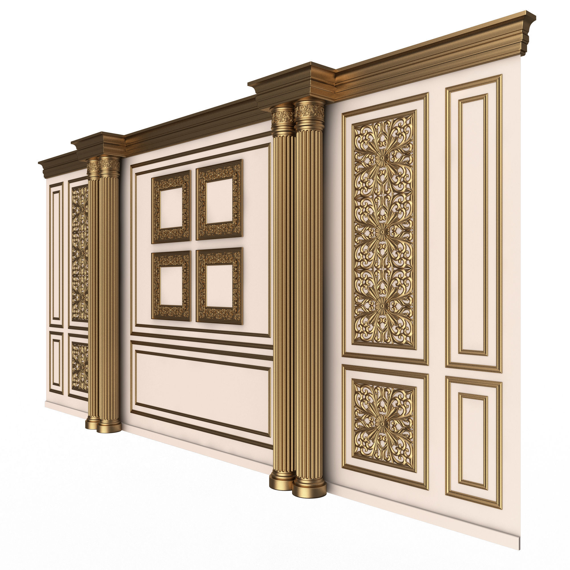 Boiserie Classic Wall with Mouldings 014 White Low-poly 3D model_5