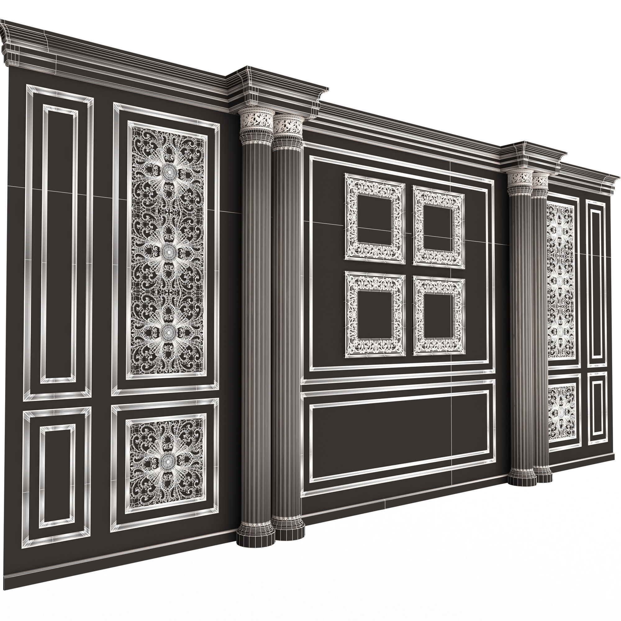 Boiserie Classic Wall with Mouldings 014 White Low-poly 3D model_9