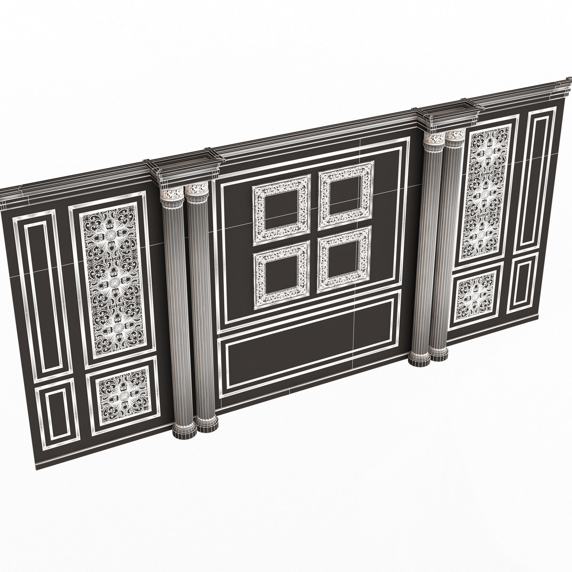 Boiserie Classic Wall with Mouldings 014 White Low-poly 3D model_7