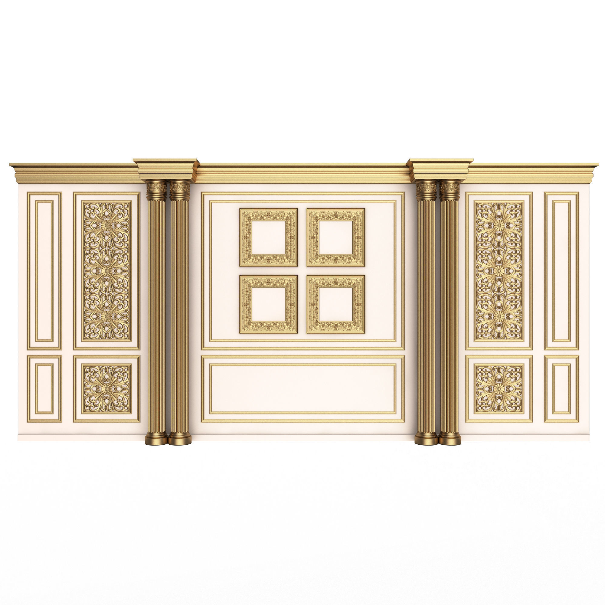 Boiserie Classic Wall with Mouldings 014 White Low-poly 3D model_3
