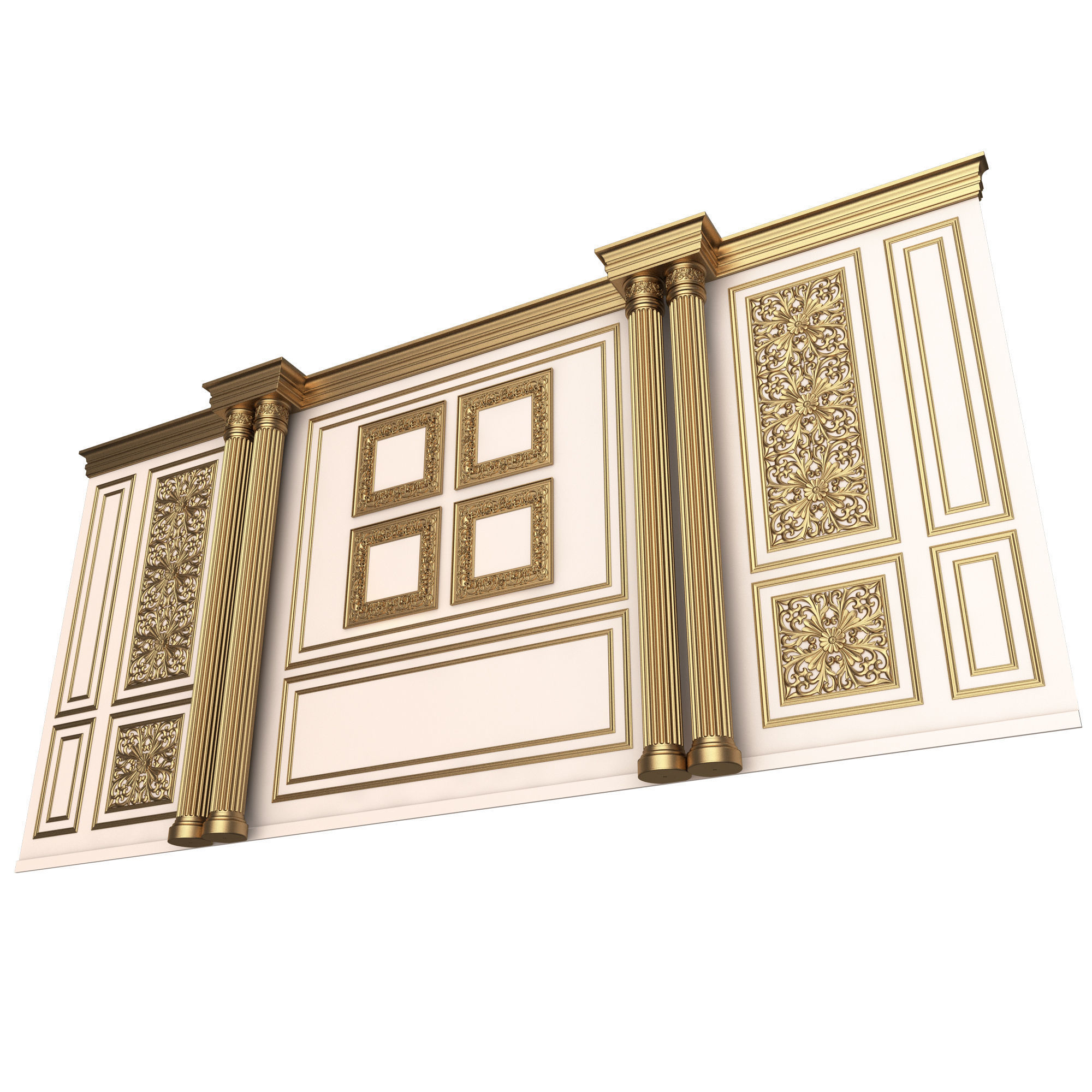 Boiserie Classic Wall with Mouldings 014 White Low-poly 3D model_1