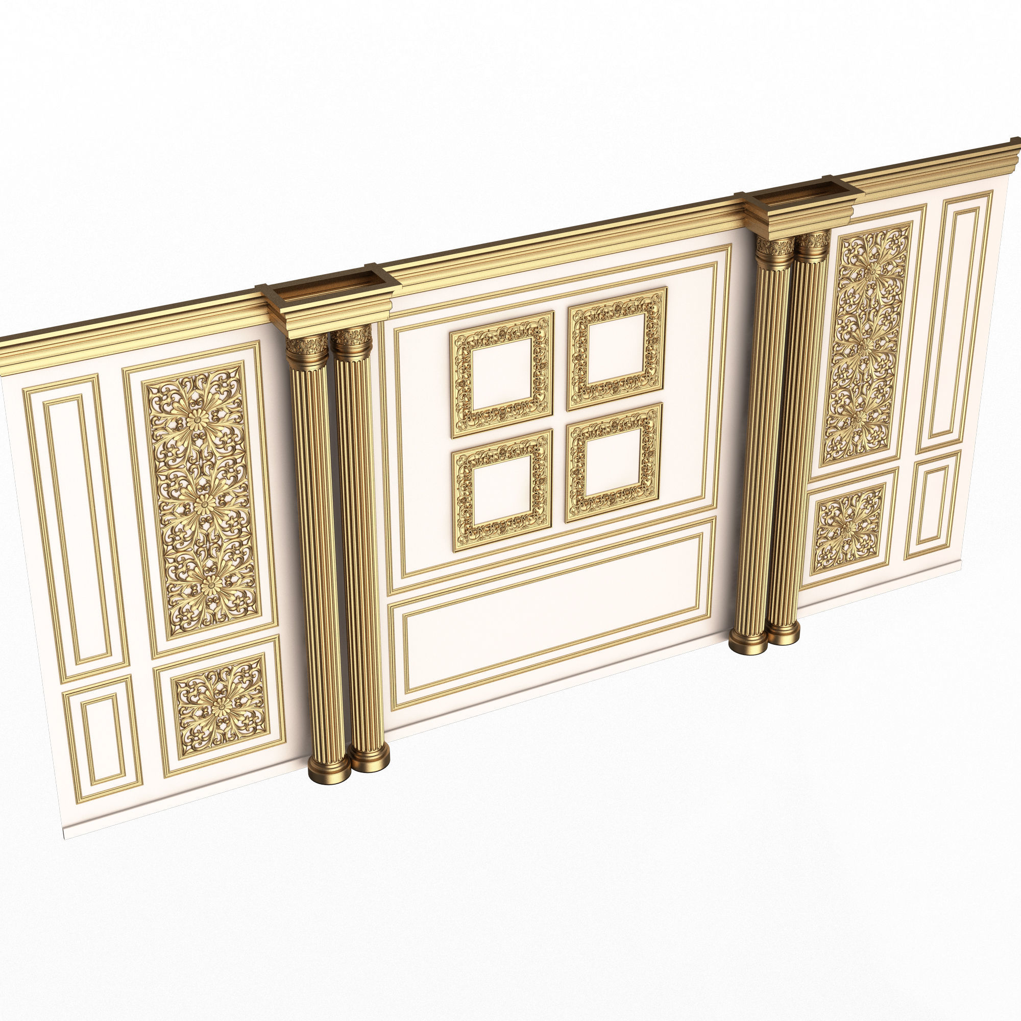 Boiserie Classic Wall with Mouldings 014 White Low-poly 3D model_4