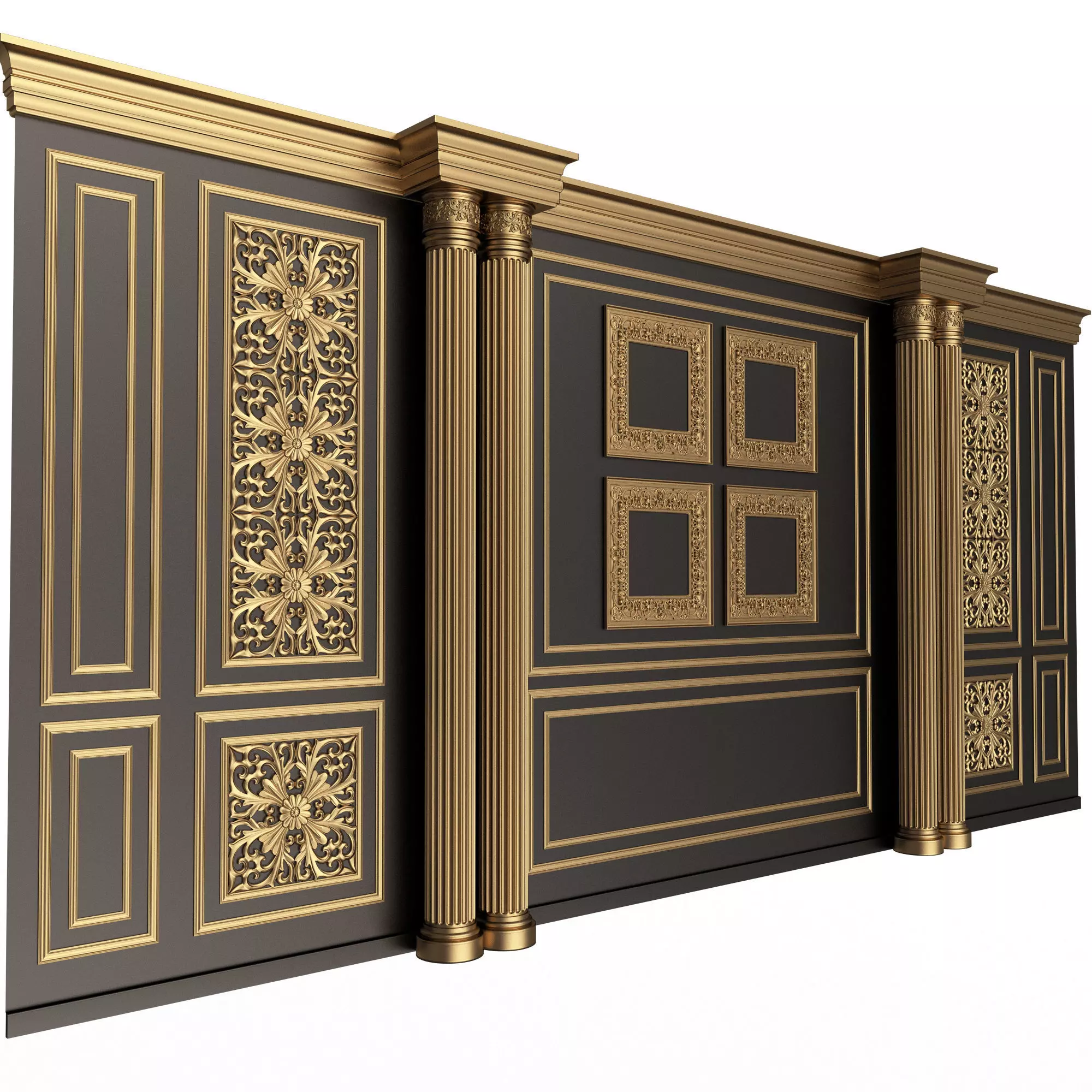 Boiserie Classic Wall with Mouldings 014 Black Low-poly 3D model_0