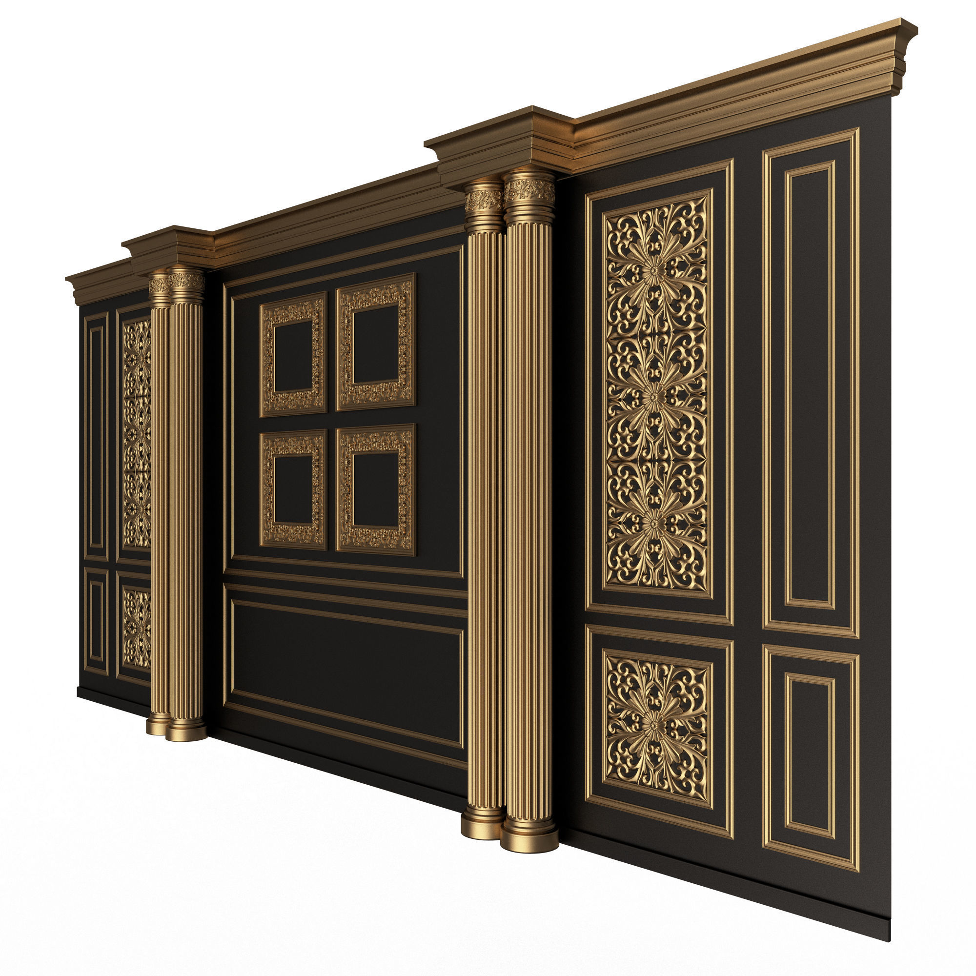 Boiserie Classic Wall with Mouldings 014 Black Low-poly 3D model_5