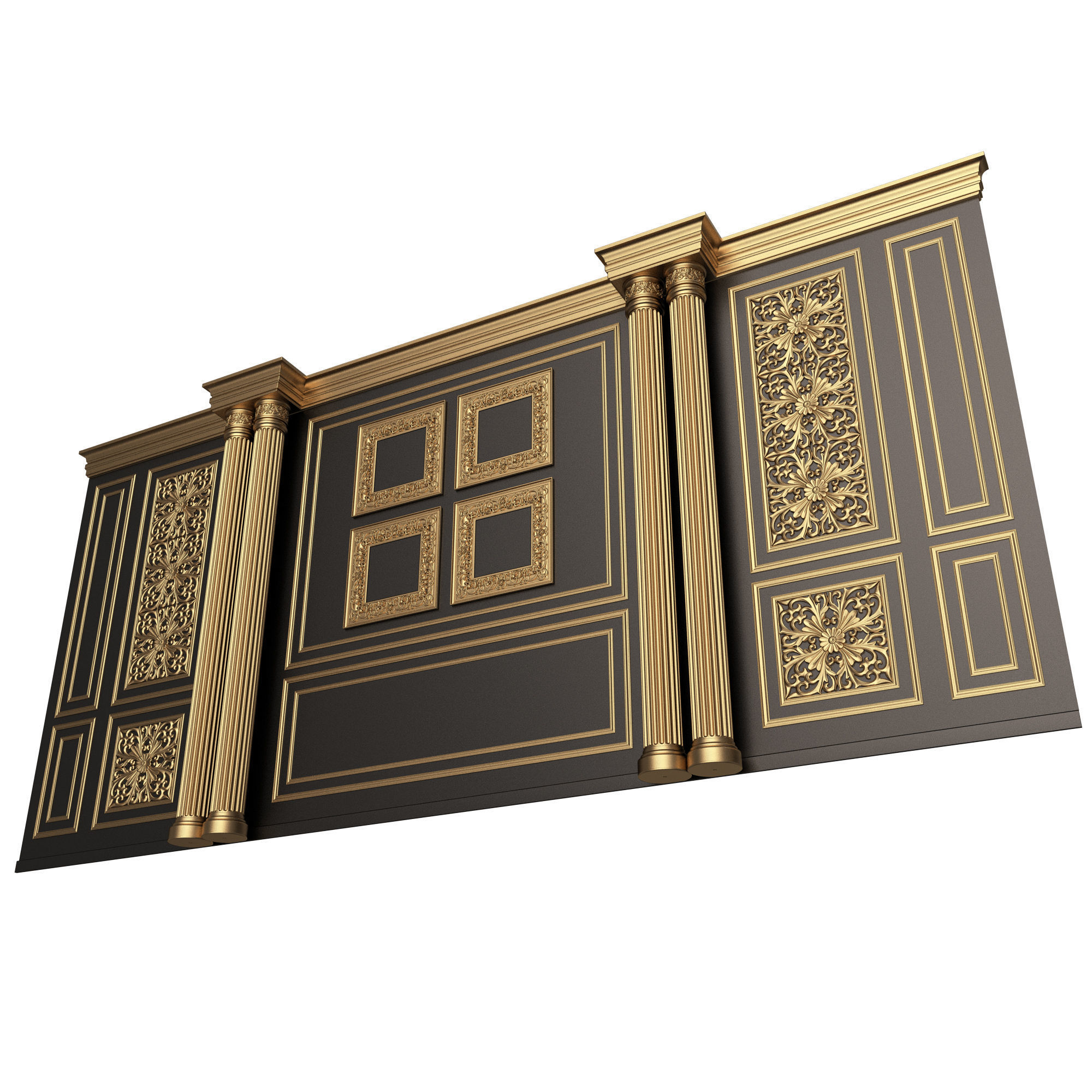 Boiserie Classic Wall with Mouldings 014 Black Low-poly 3D model_1
