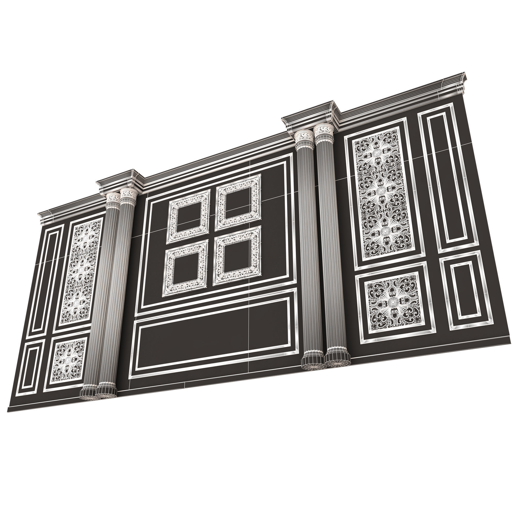 Boiserie Classic Wall with Mouldings 014 Black Low-poly 3D model_10