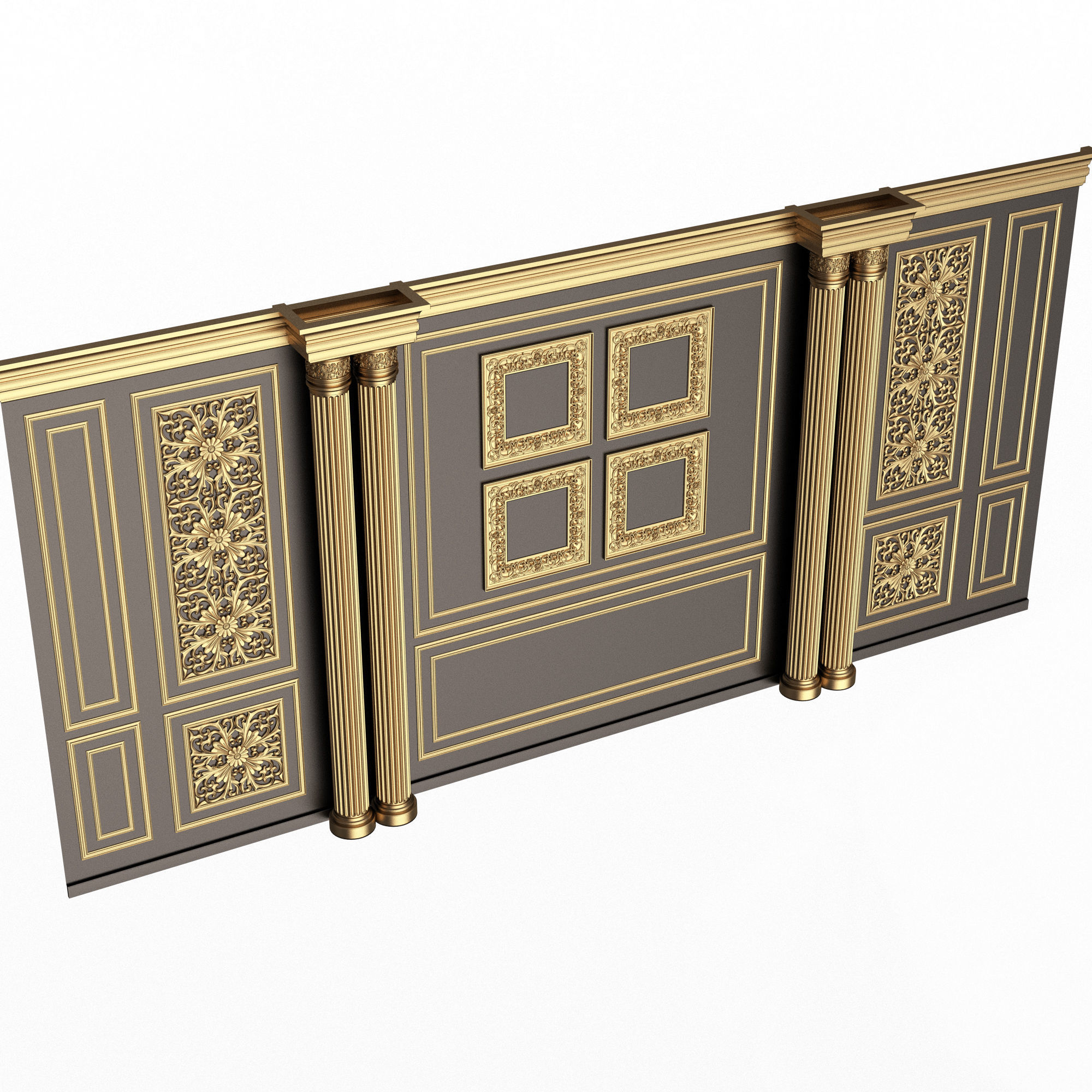 Boiserie Classic Wall with Mouldings 014 Black Low-poly 3D model_4
