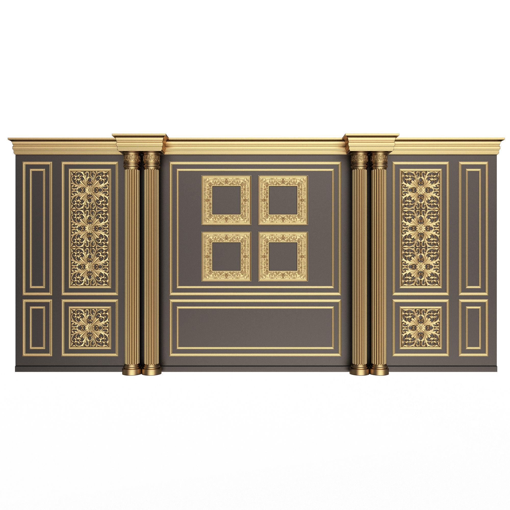 Boiserie Classic Wall with Mouldings 014 Black Low-poly 3D model_3
