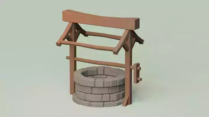 Low-Poly Medieval Village Stylized Stone Well