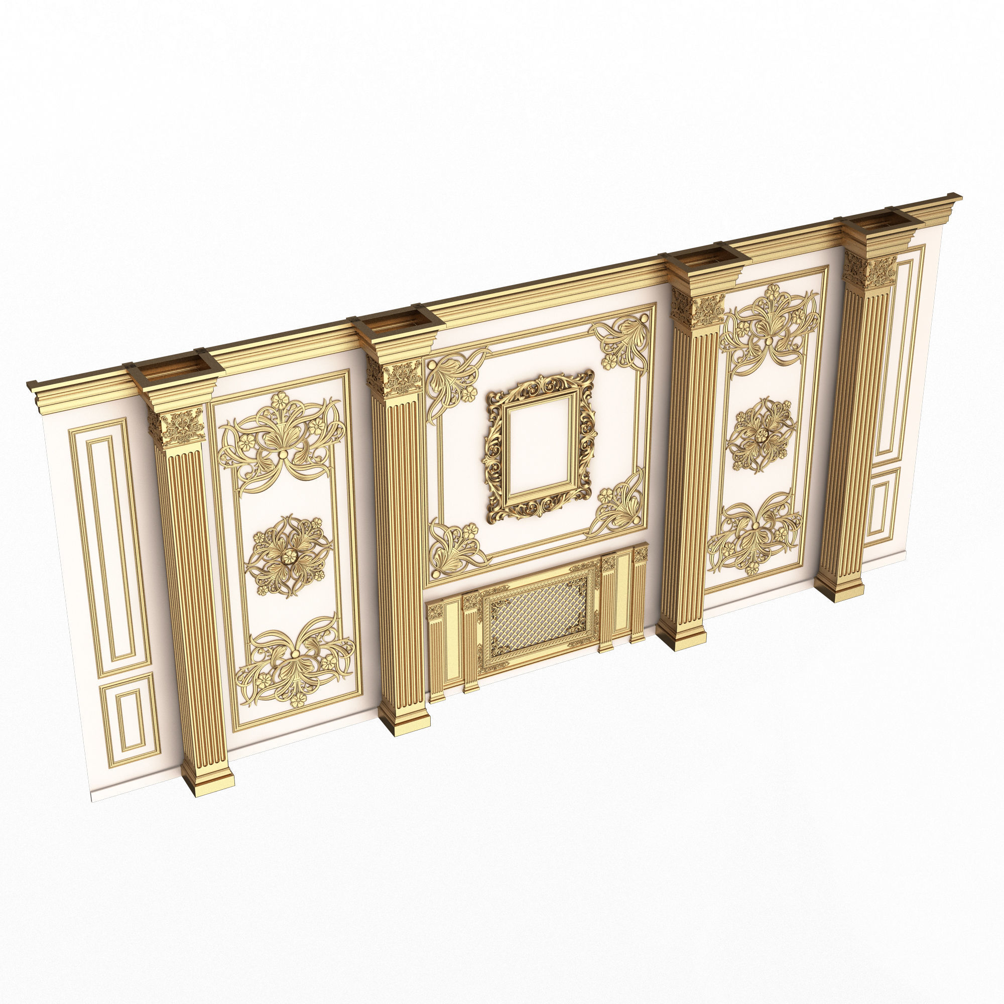 Boiserie Classic Wall with Mouldings 015 White Low-poly 3D model_1
