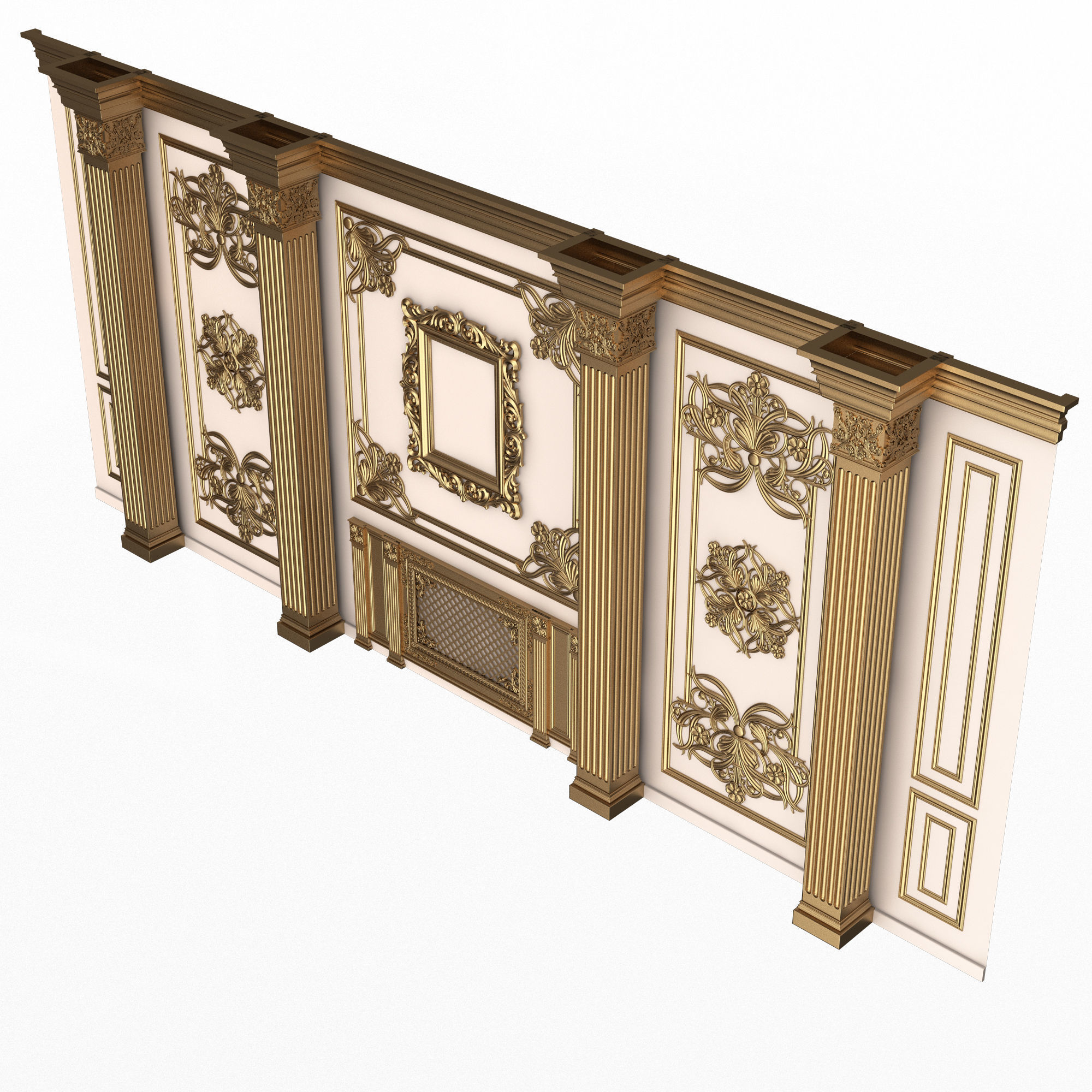 Boiserie Classic Wall with Mouldings 015 White Low-poly 3D model_4