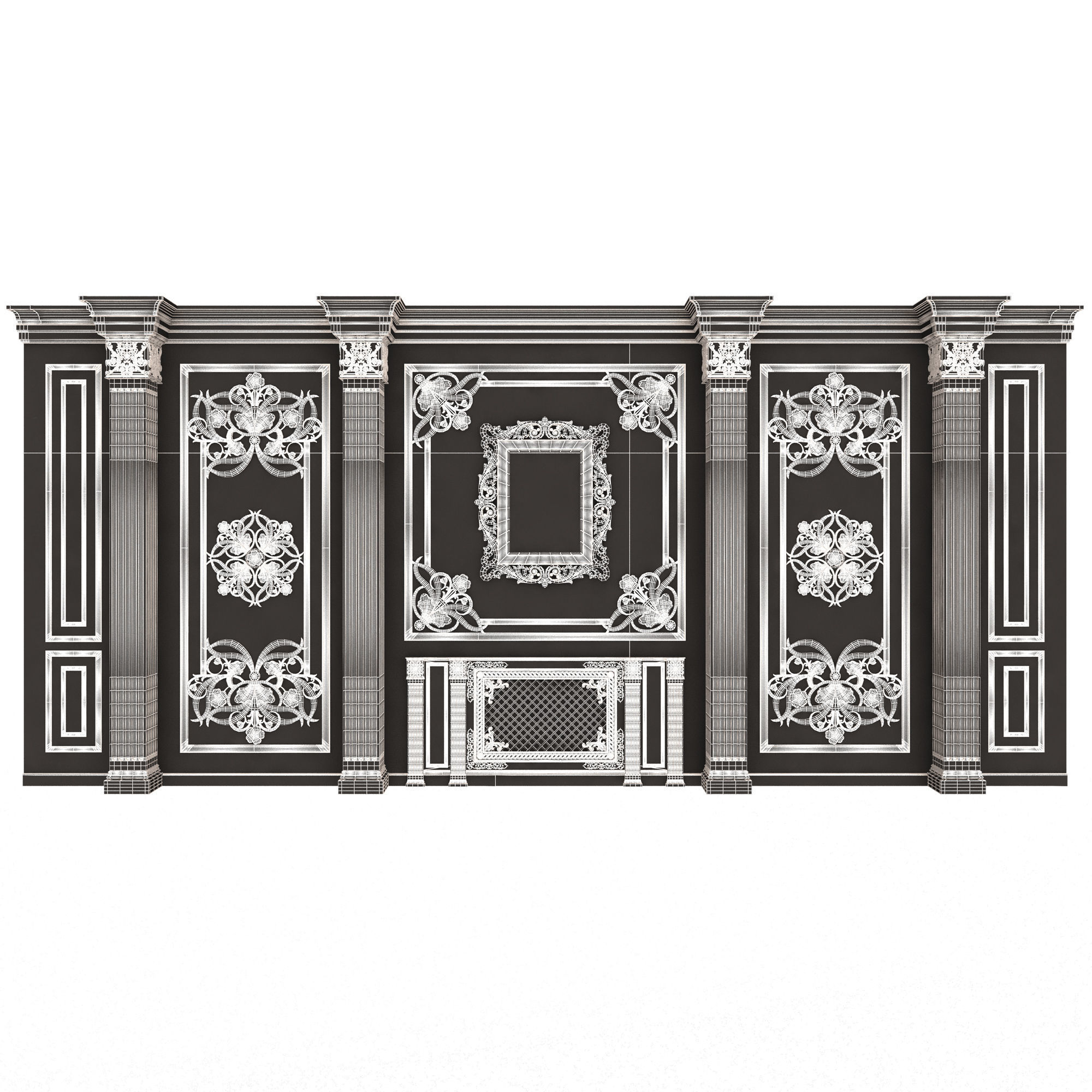 Boiserie Classic Wall with Mouldings 015 White Low-poly 3D model_6