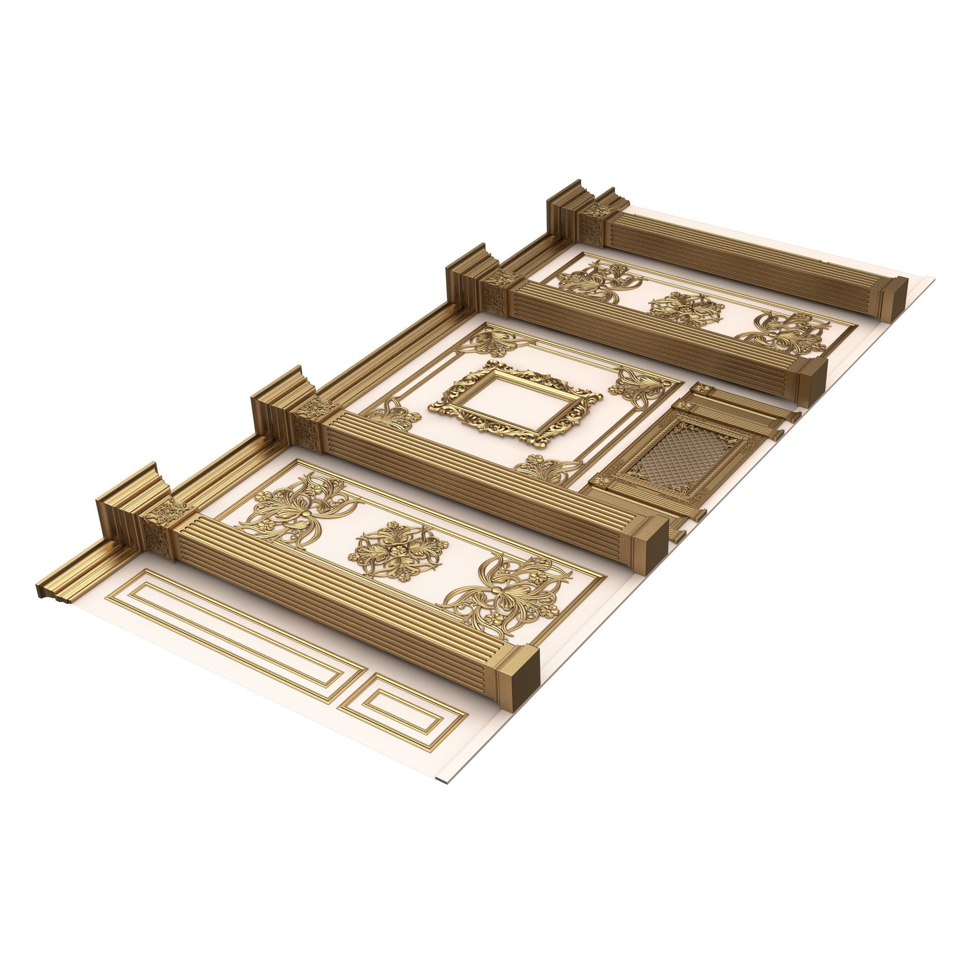 Boiserie Classic Wall with Mouldings 015 White Low-poly 3D model_5
